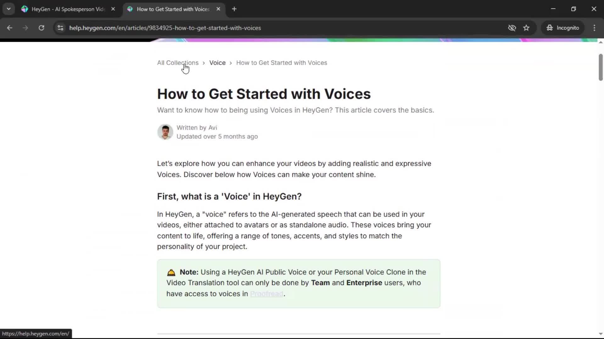 Help center screenshot