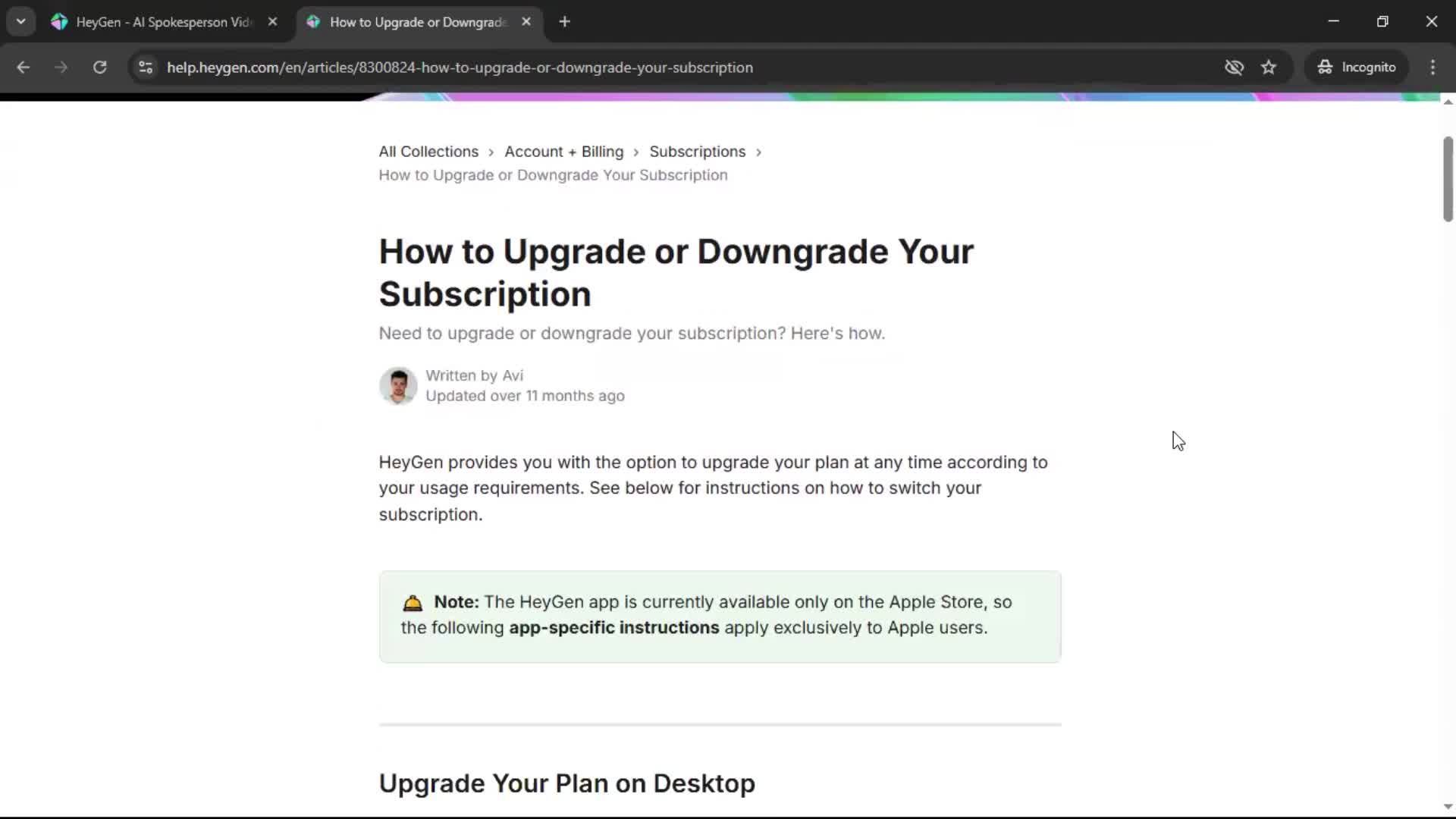 Help center screenshot