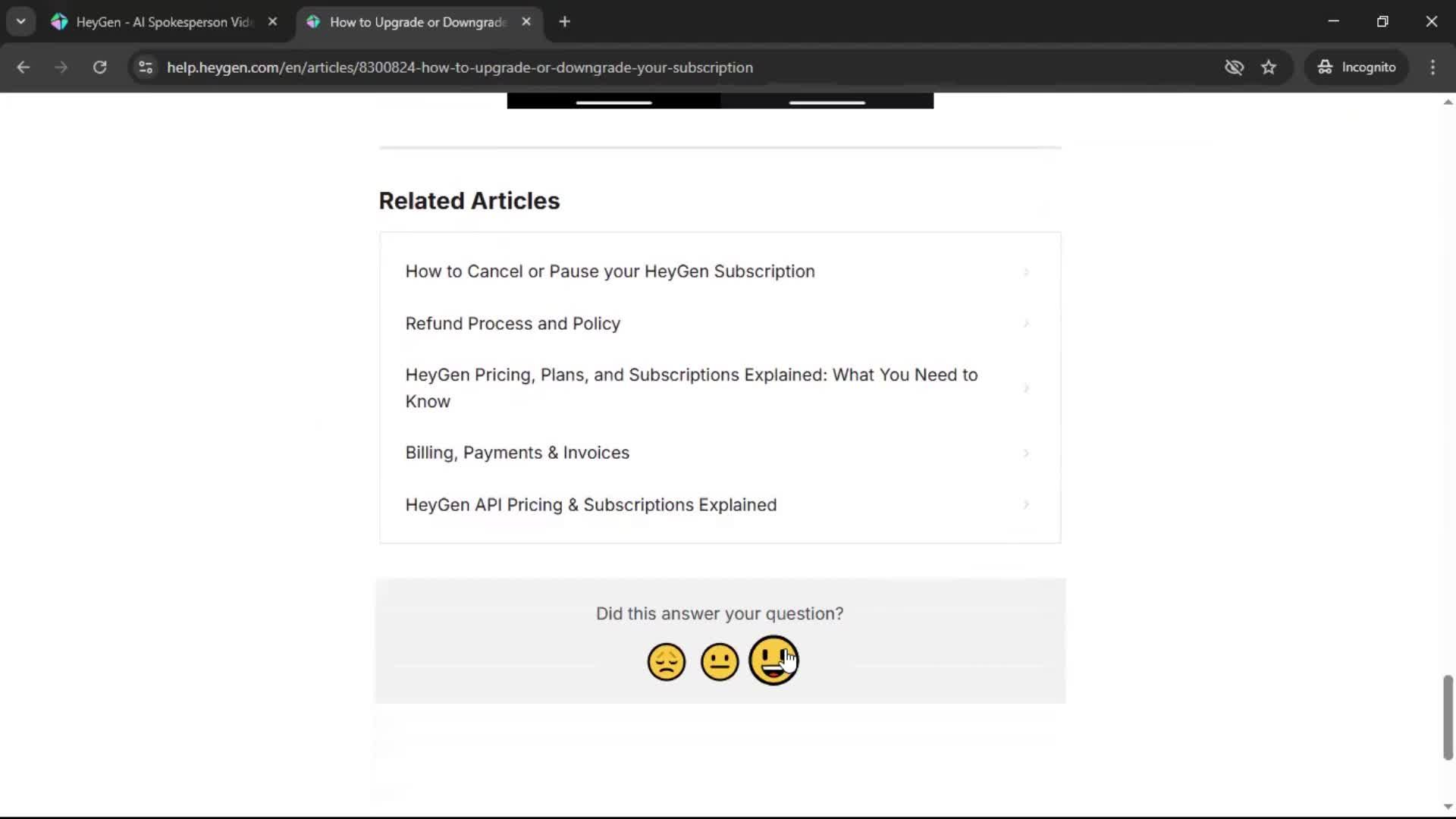 Help center screenshot
