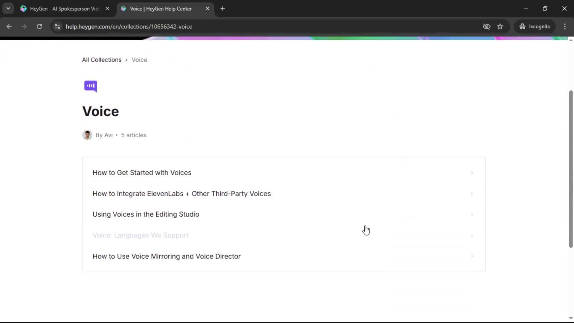 Help center screenshot