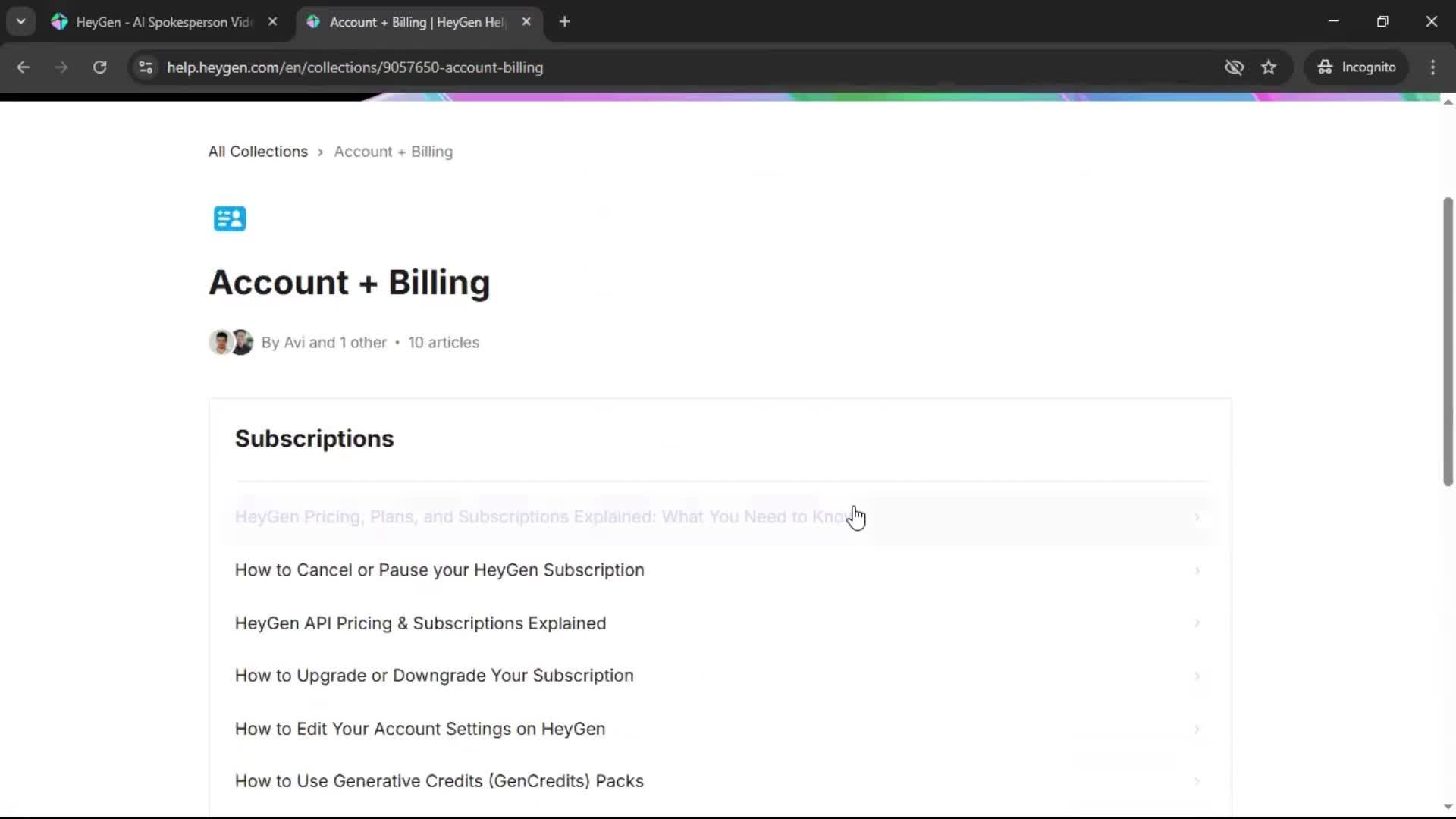 Help center screenshot