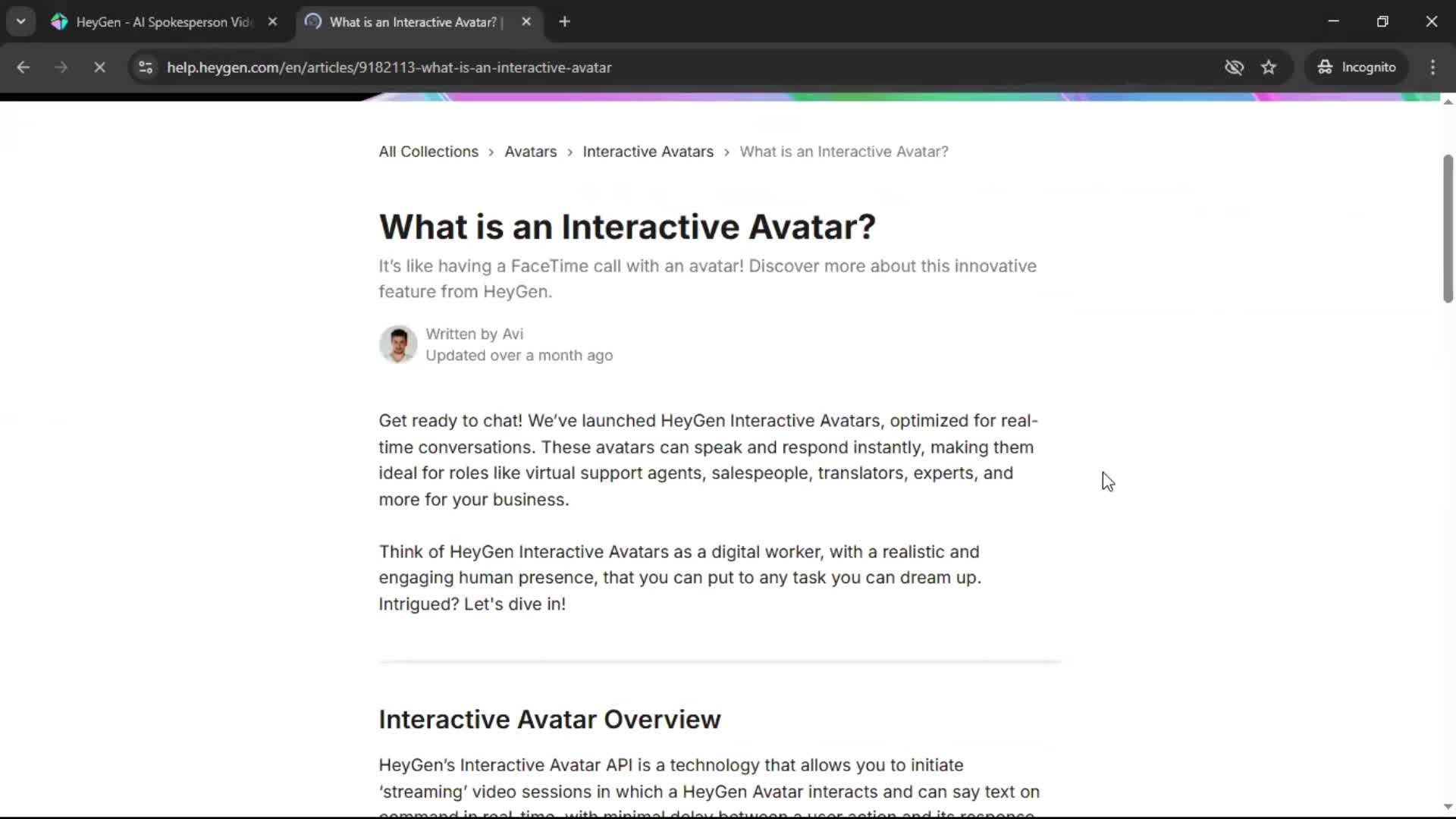 Help center screenshot