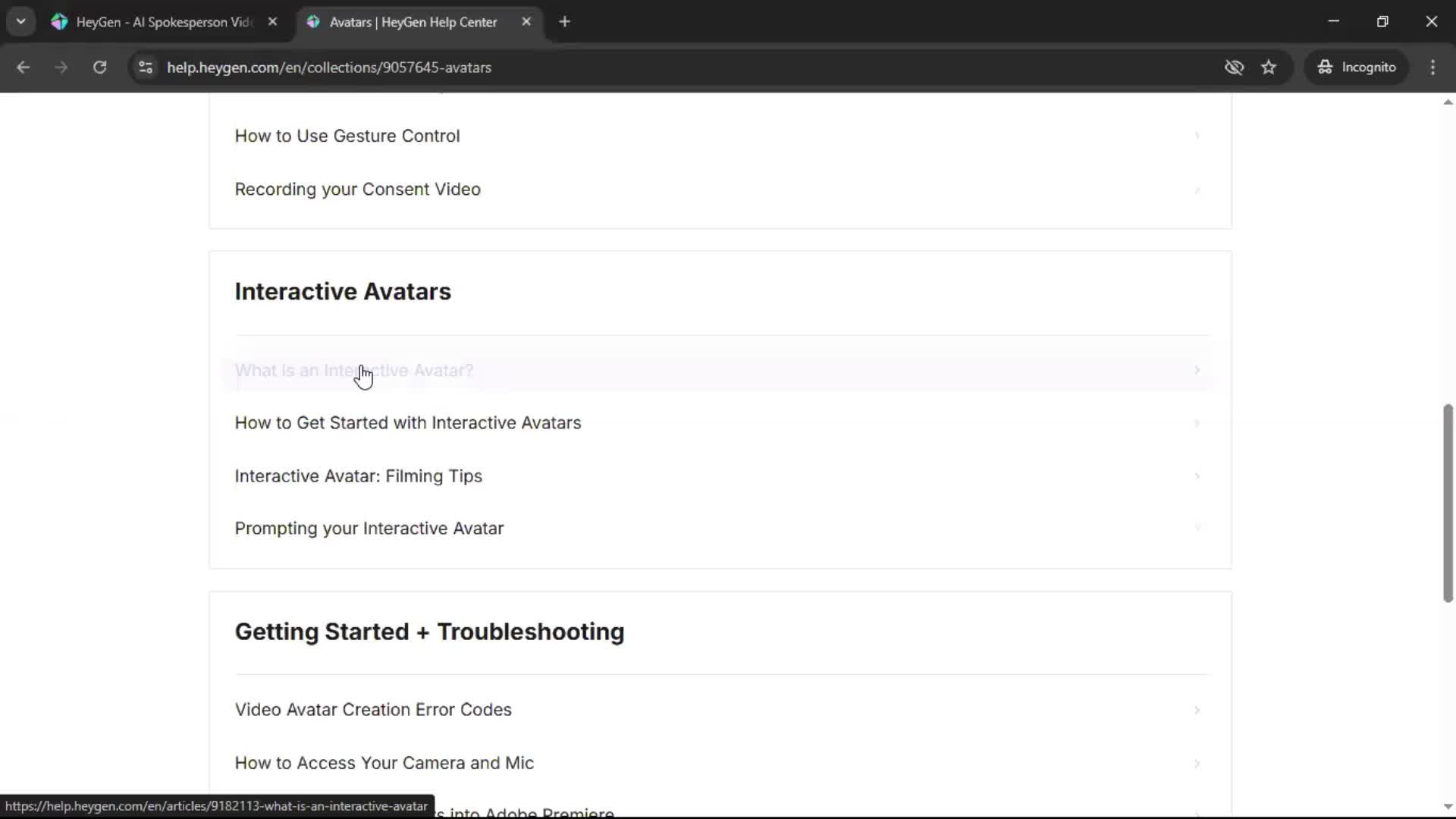 Help center screenshot