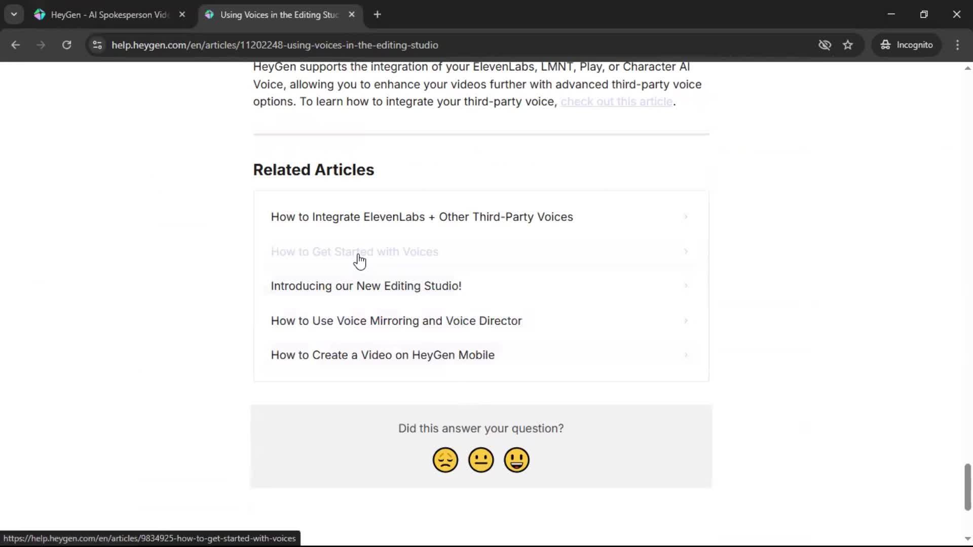 Help center screenshot