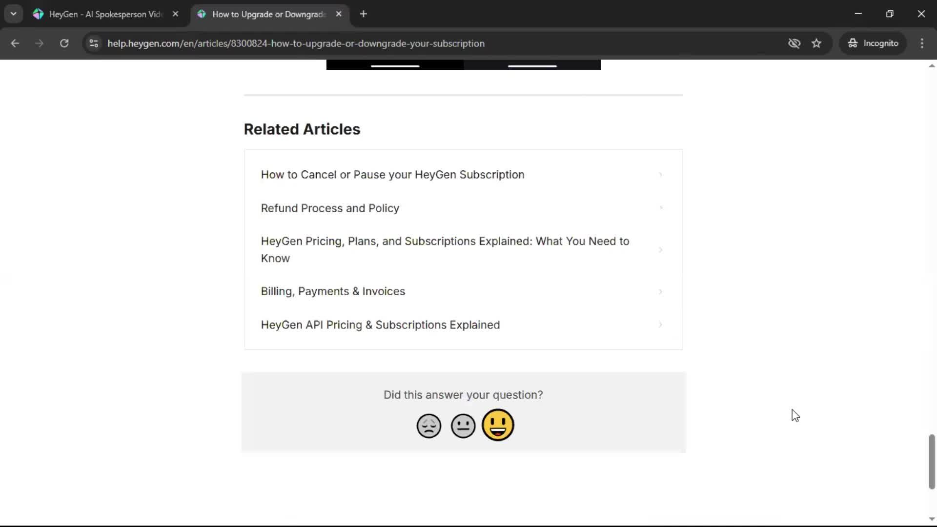 Help center screenshot