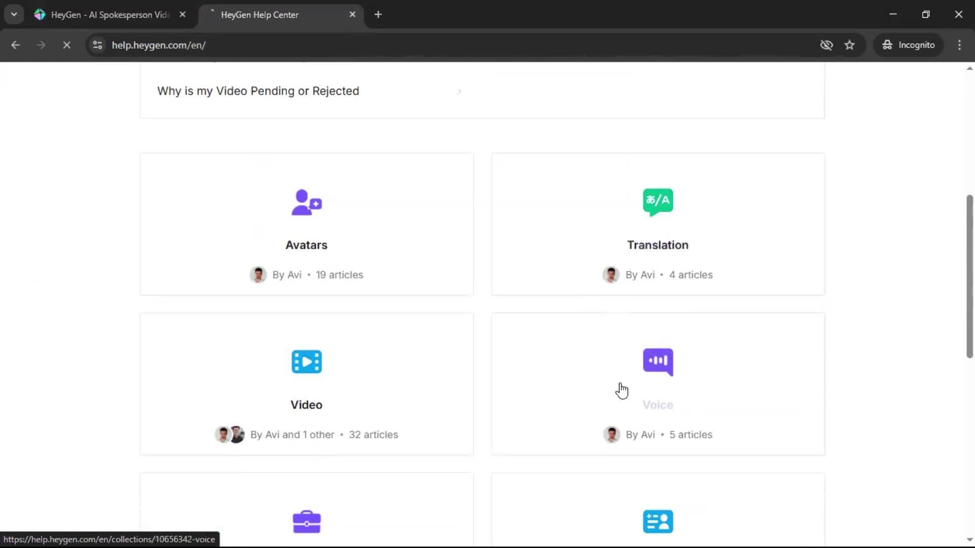 Help center screenshot