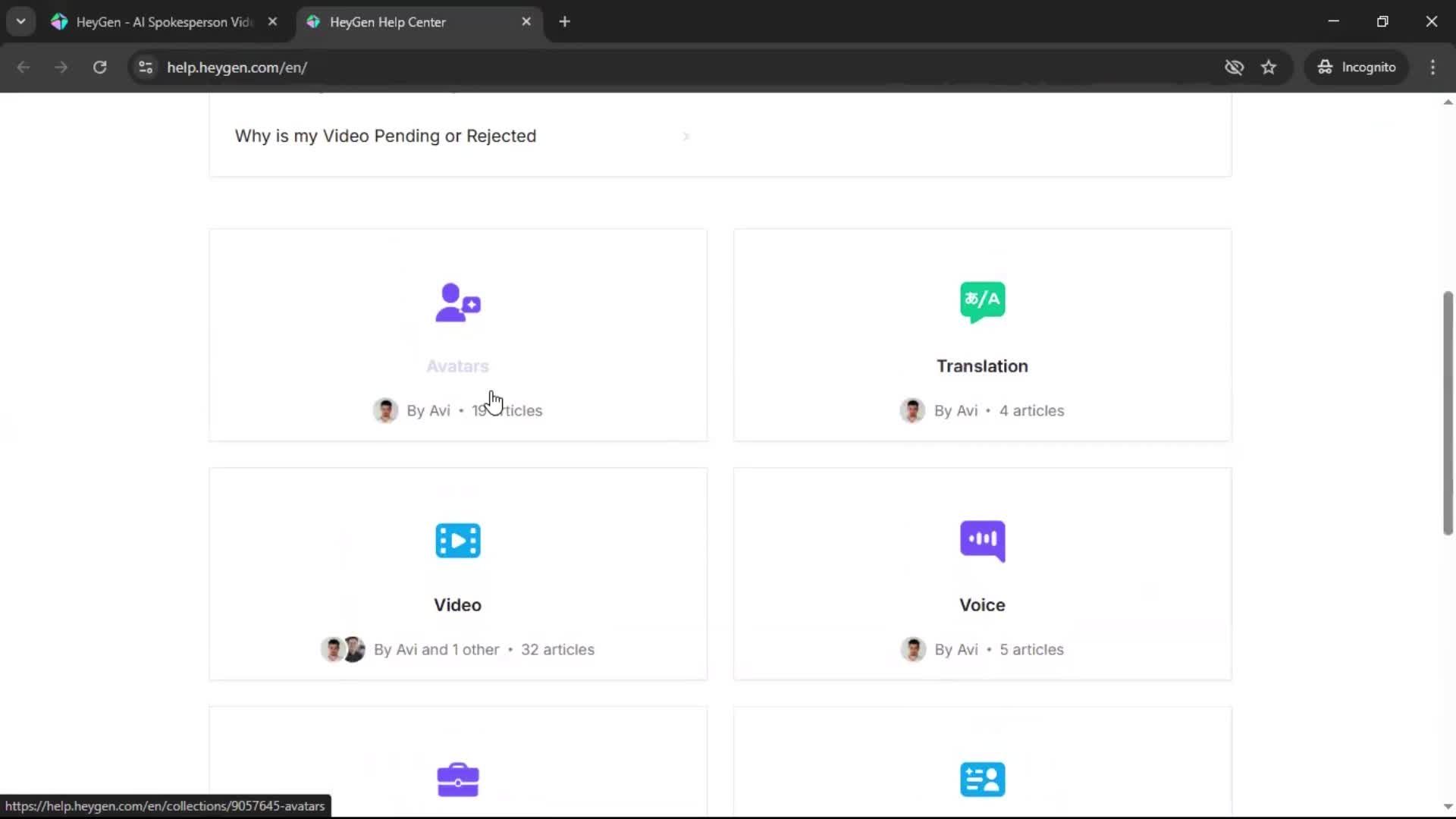 Help center screenshot
