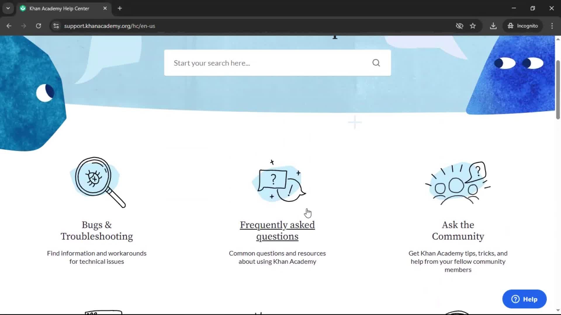 Help center screenshot