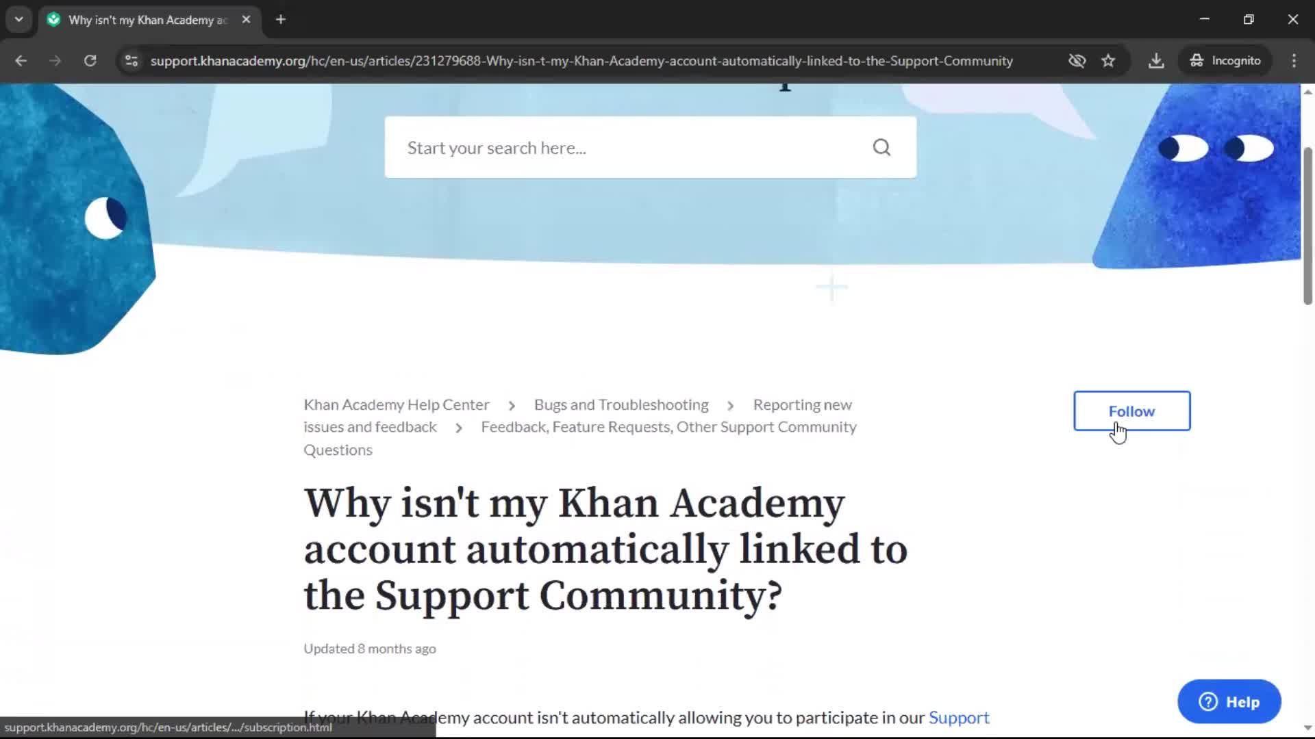Help center screenshot