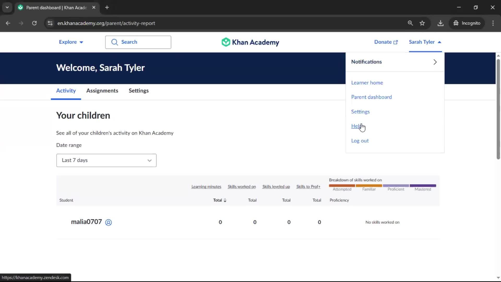 Help center screenshot