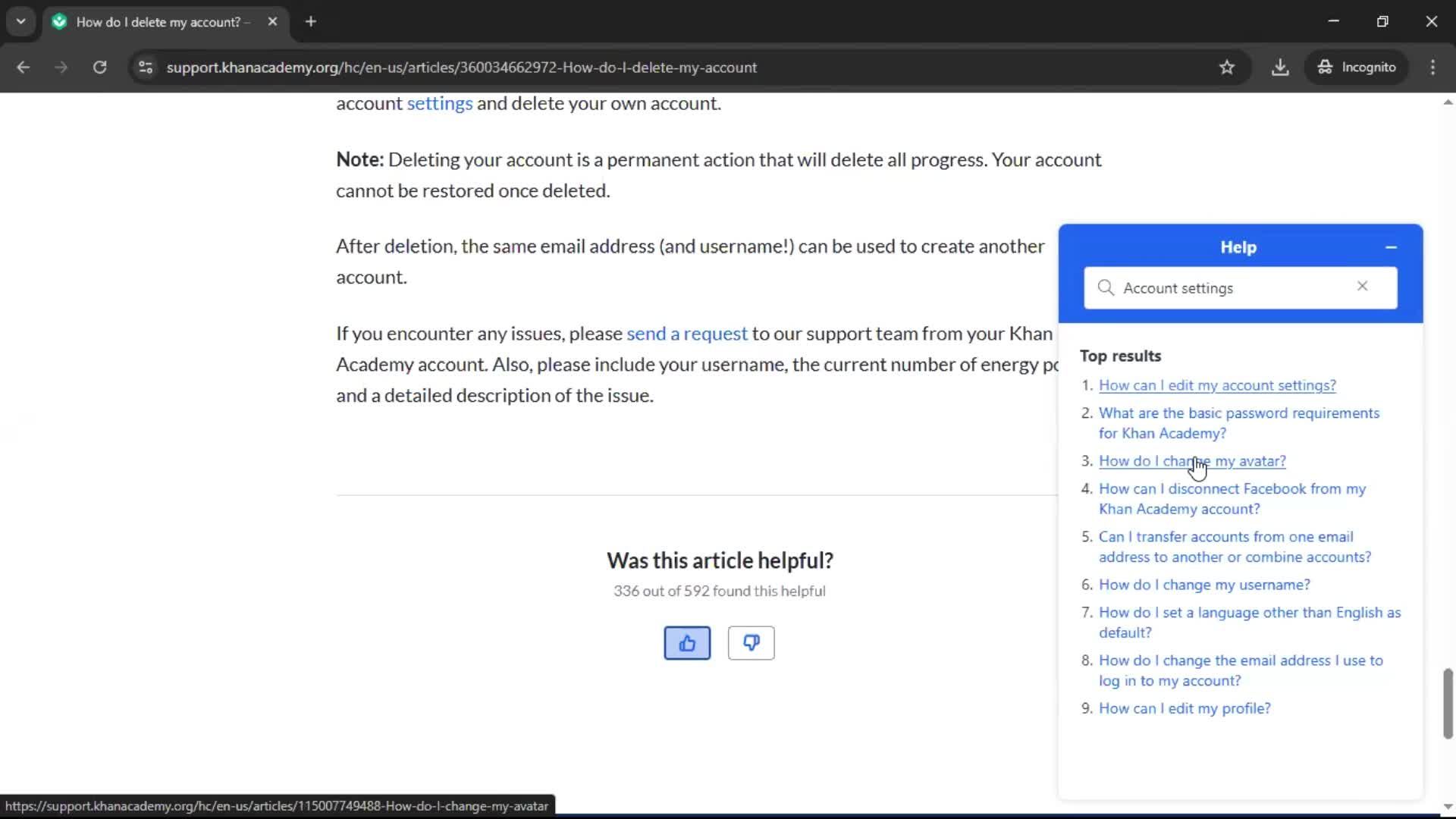 Help center screenshot