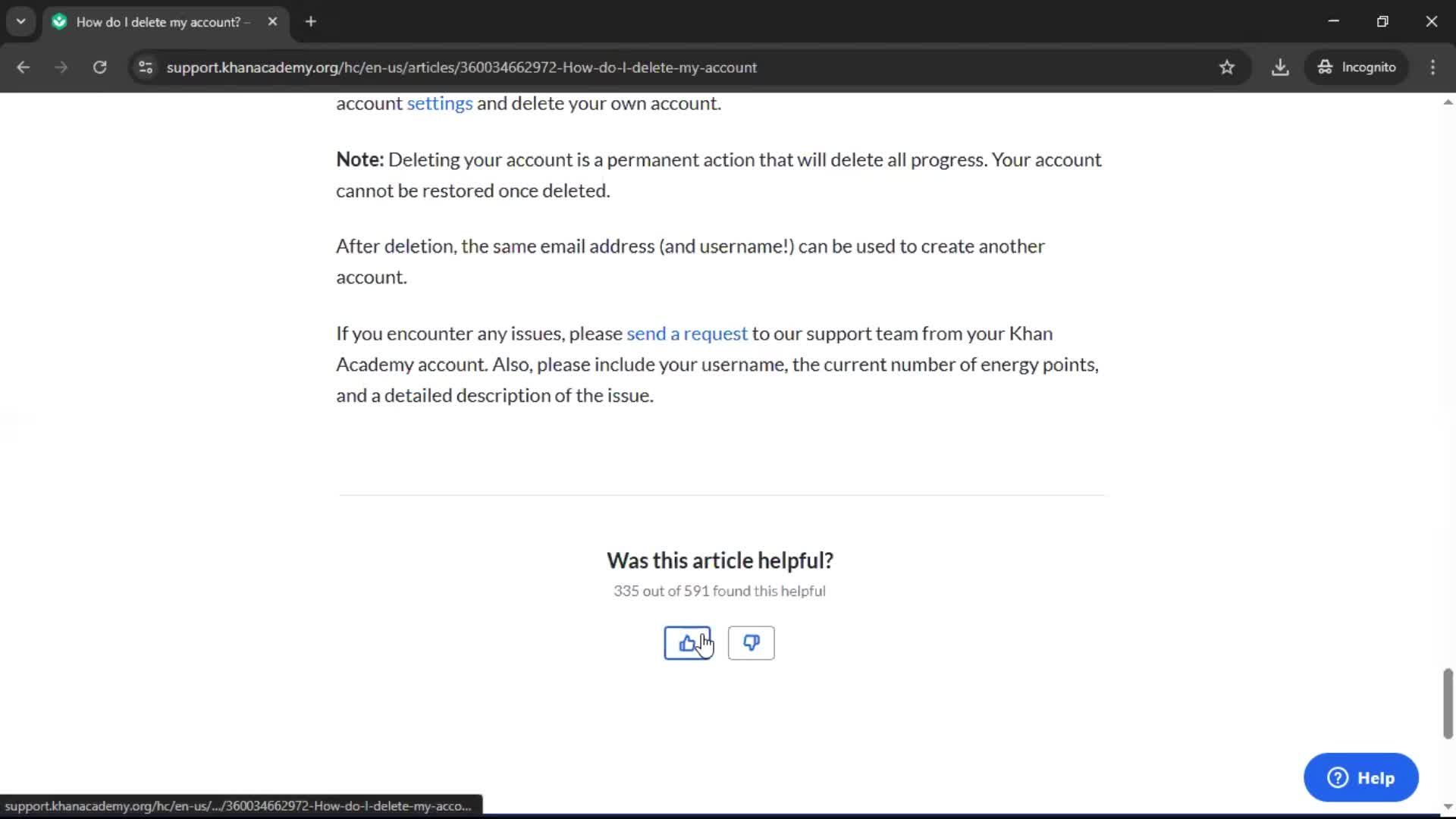 Help center screenshot