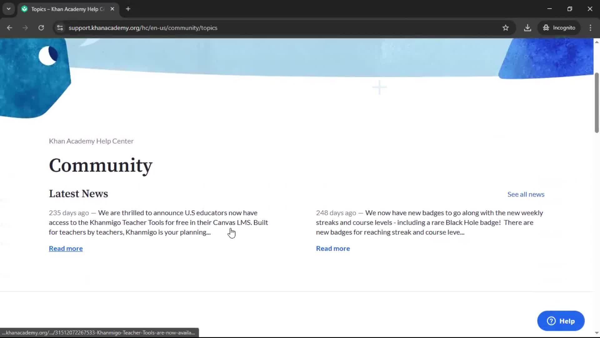 Help center screenshot