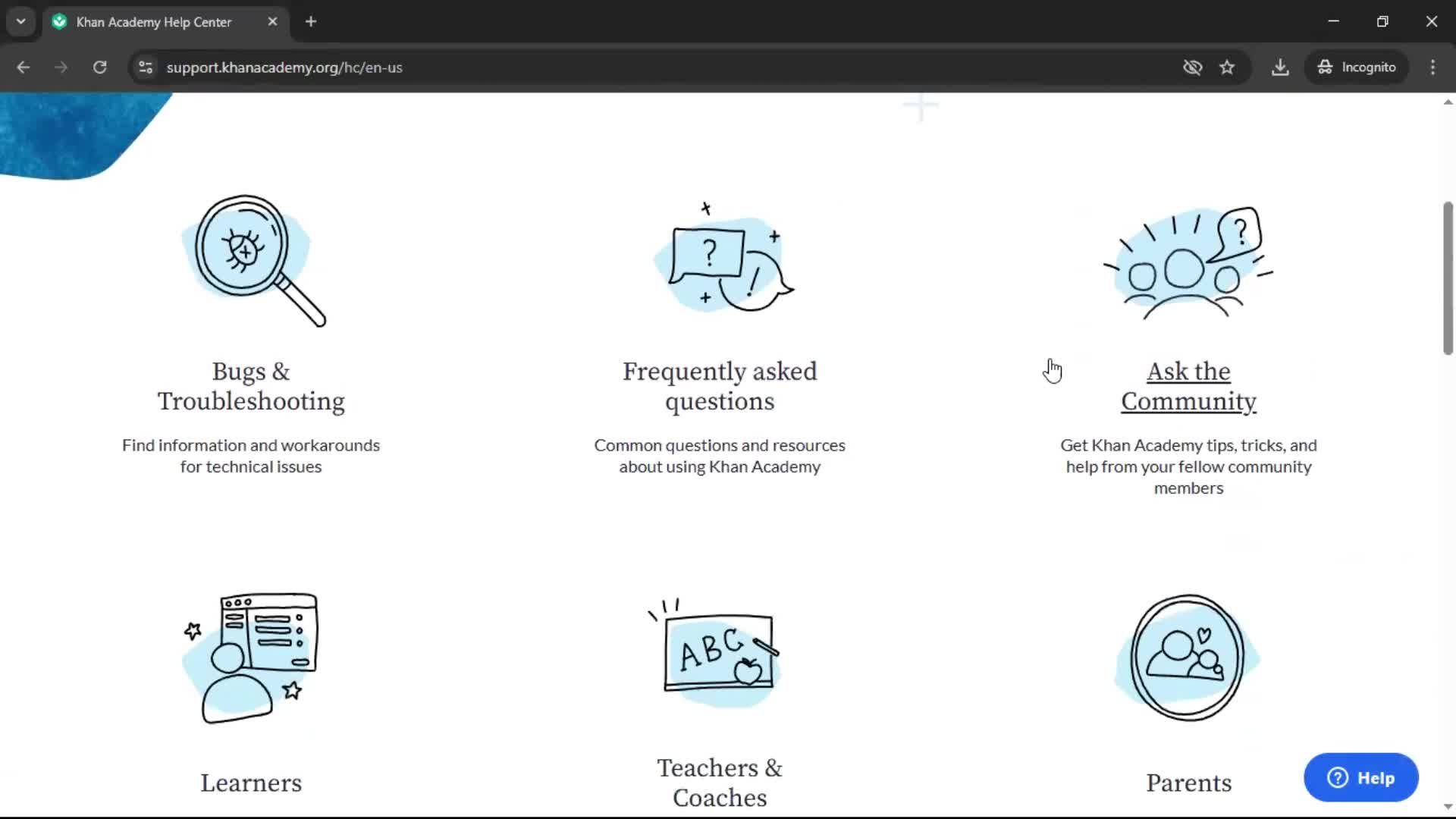 Help center screenshot