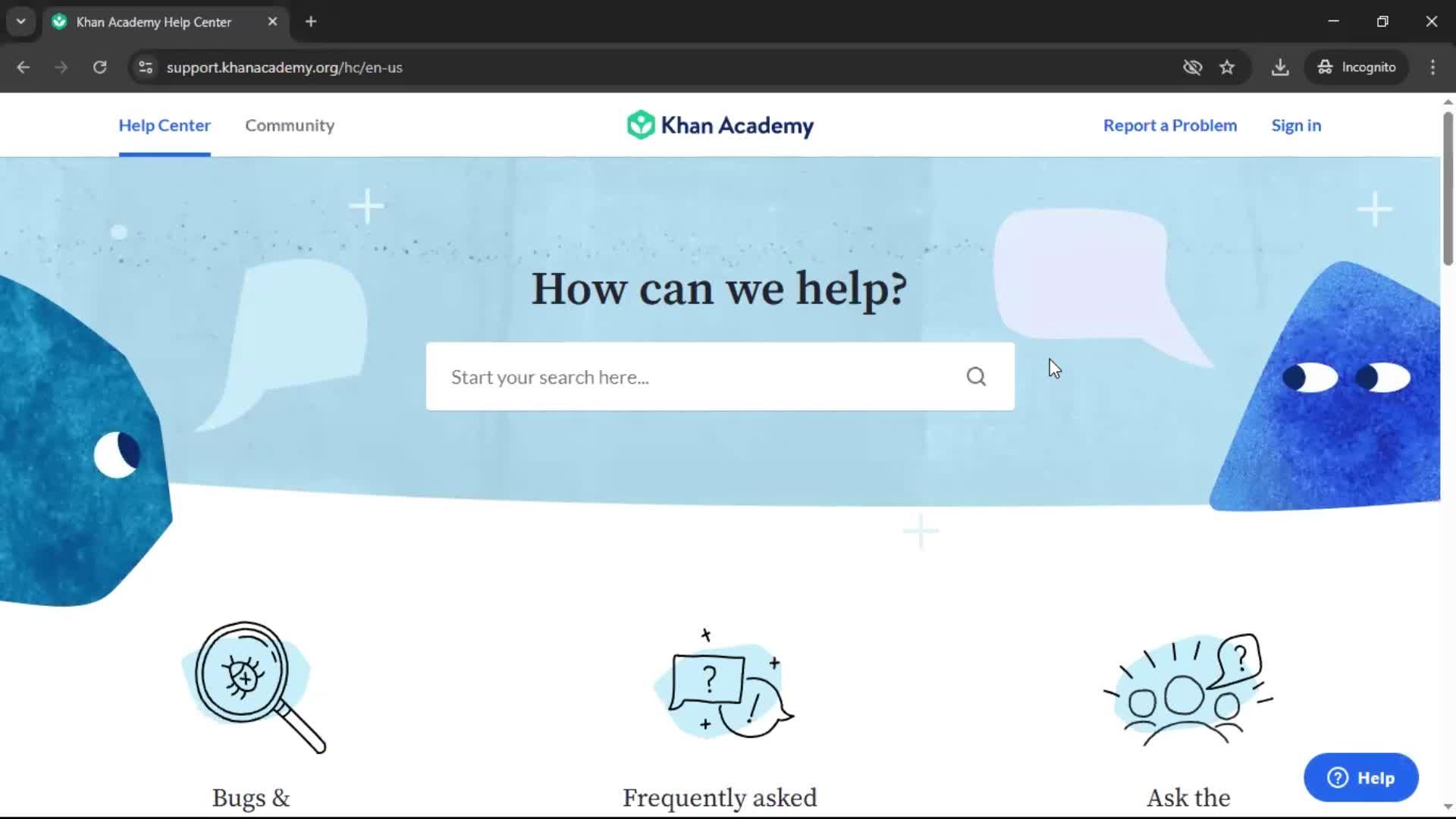 Help center screenshot