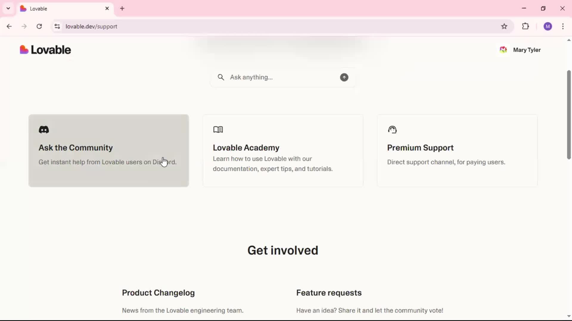 Help center screenshot
