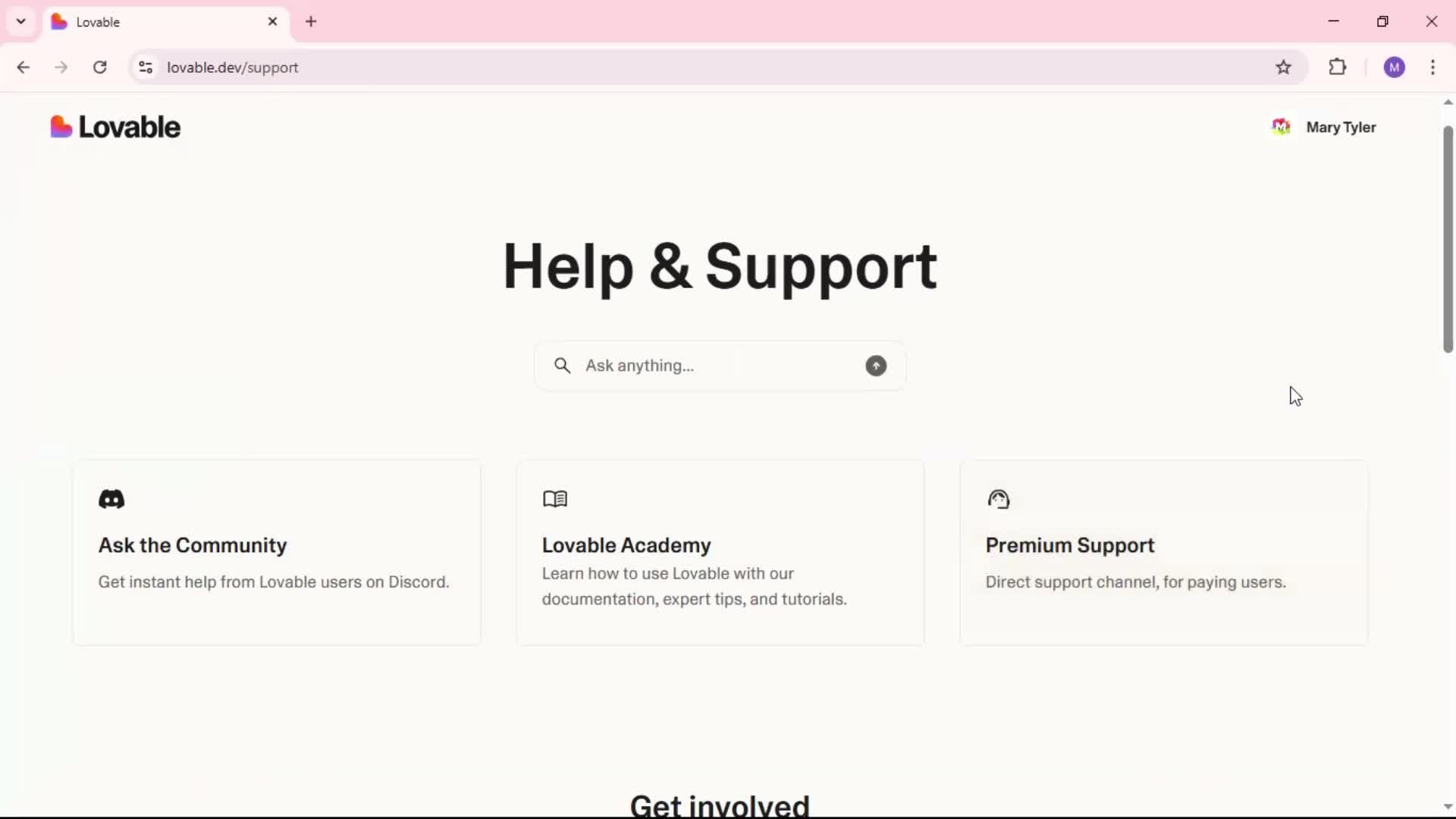Help center screenshot