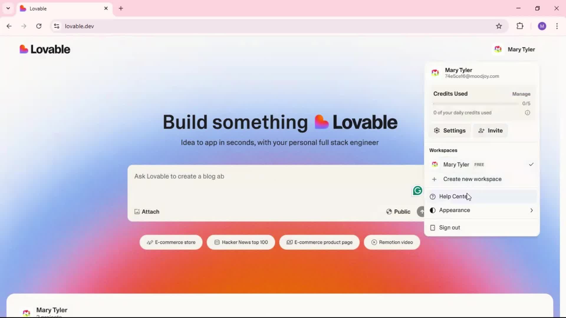 Help center screenshot
