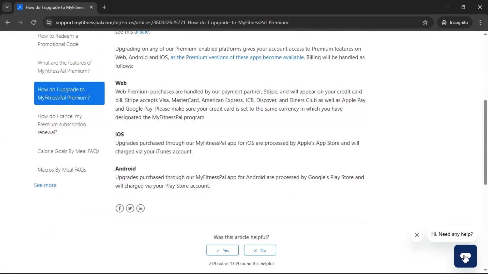 Help center screenshot