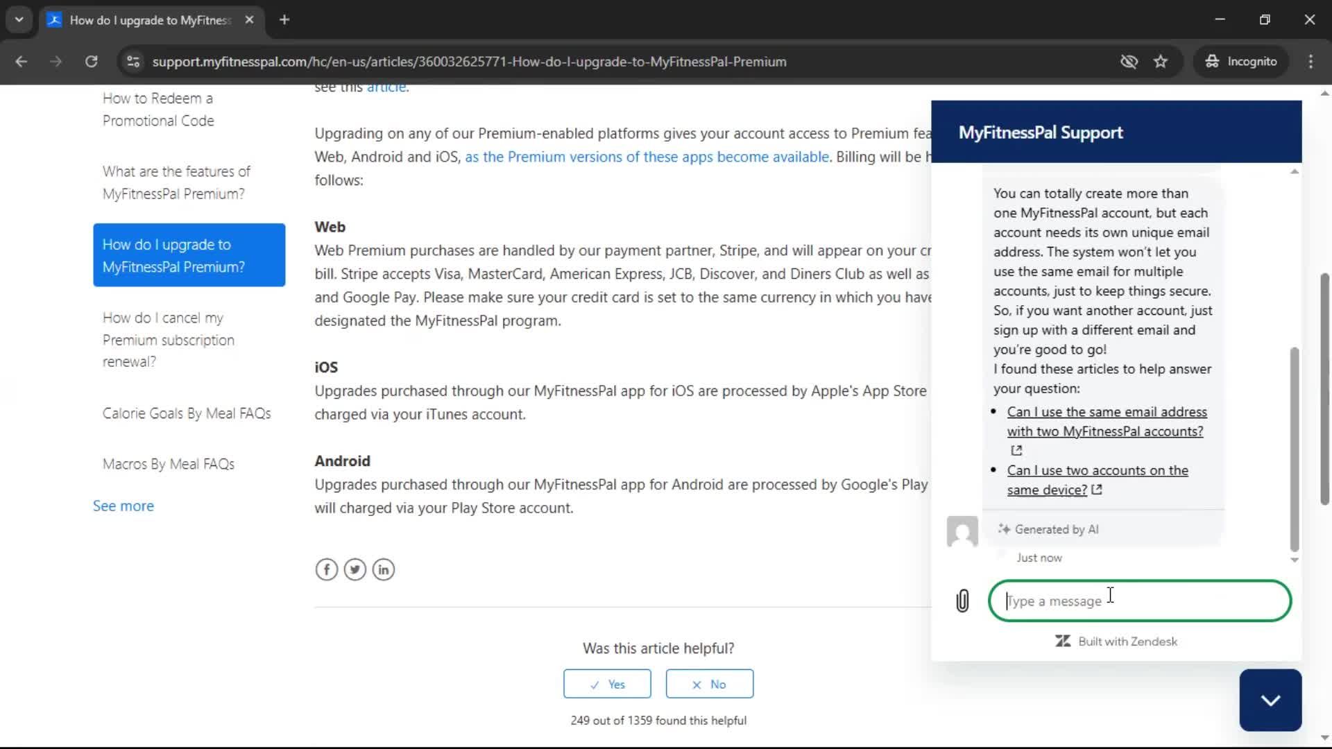 Help center screenshot