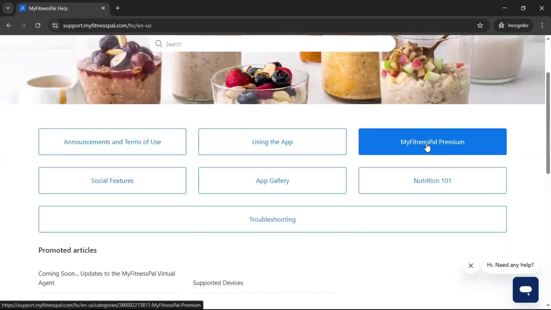 Help center screenshot