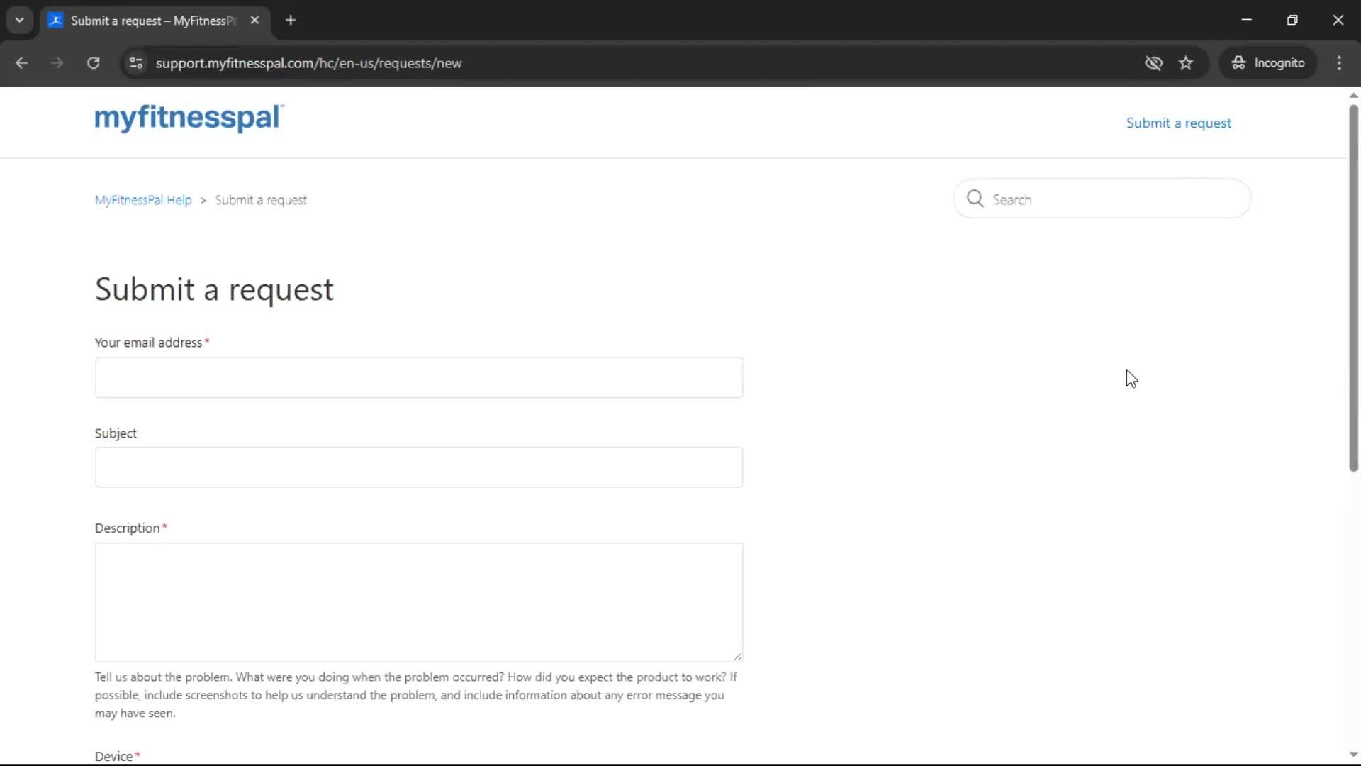 Help center screenshot