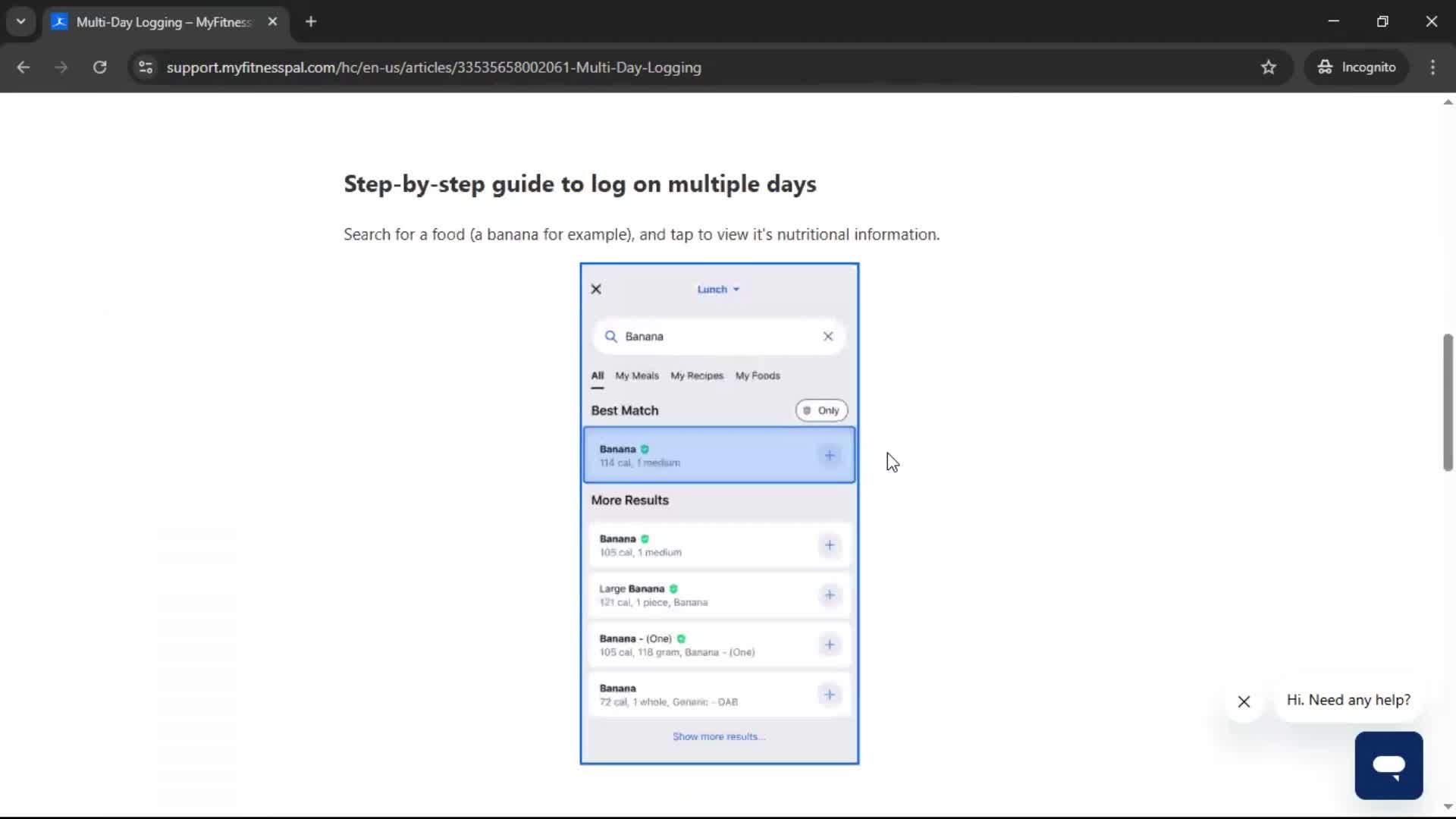 Help center screenshot