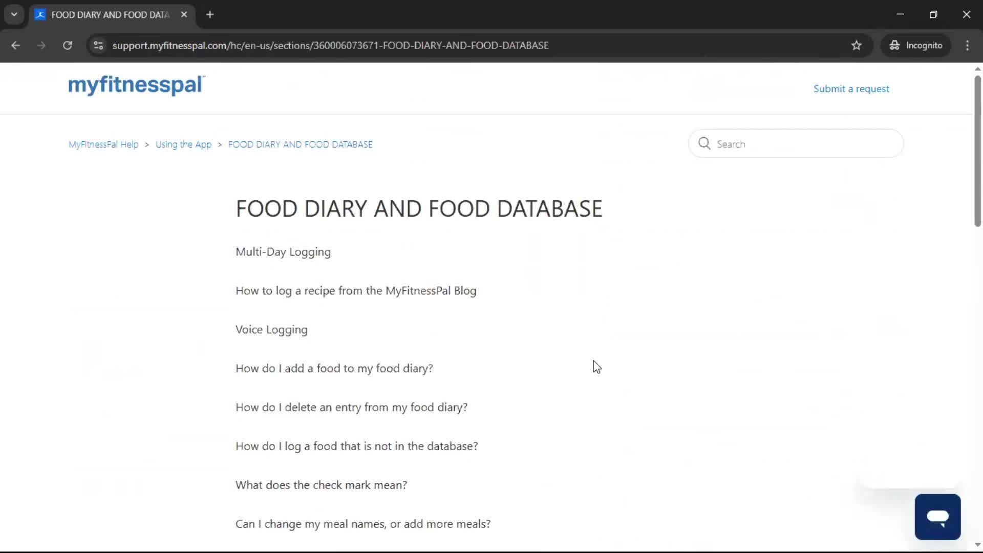 Help center screenshot