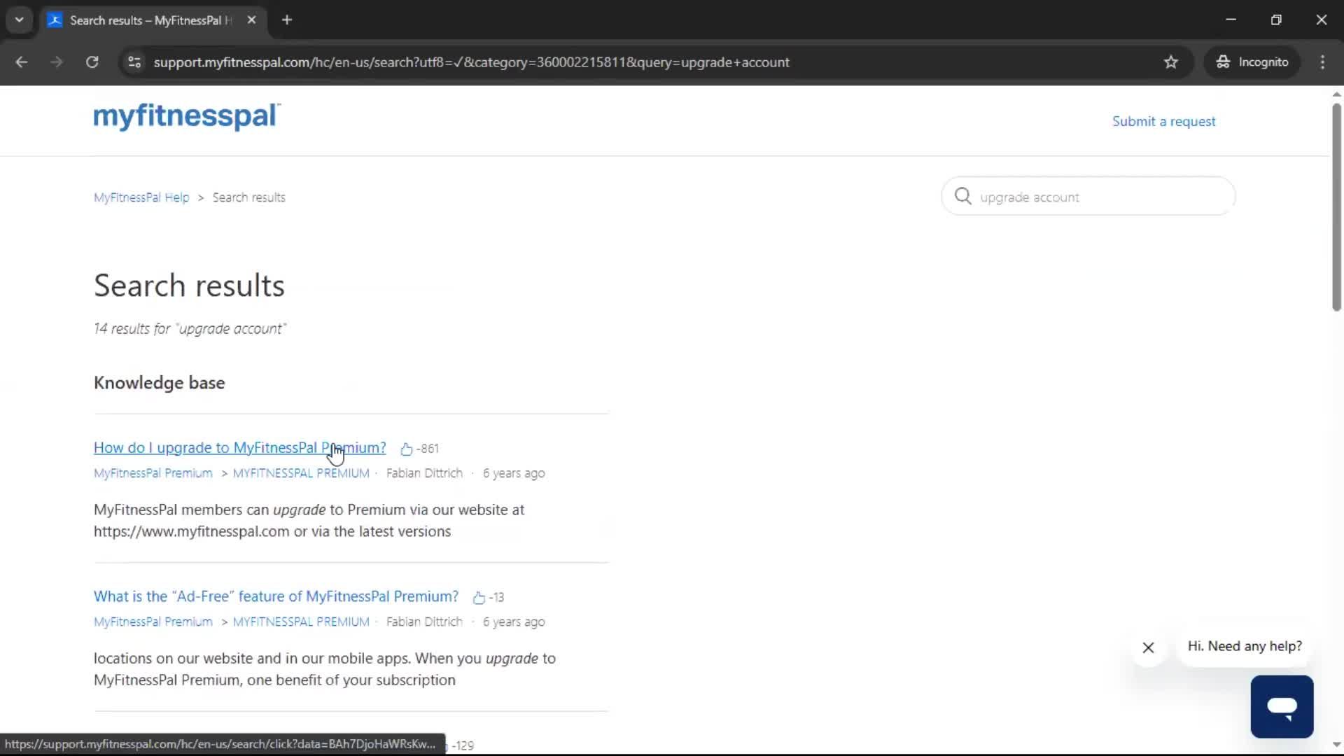 Help center screenshot