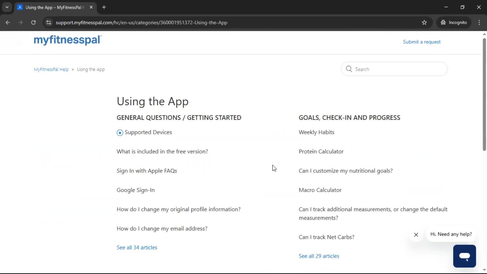 Help center screenshot
