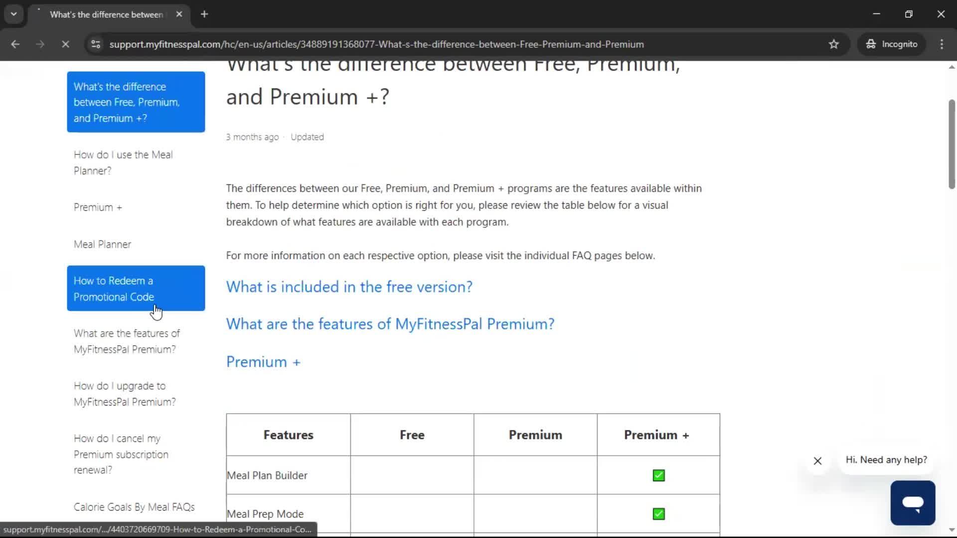 Help center screenshot