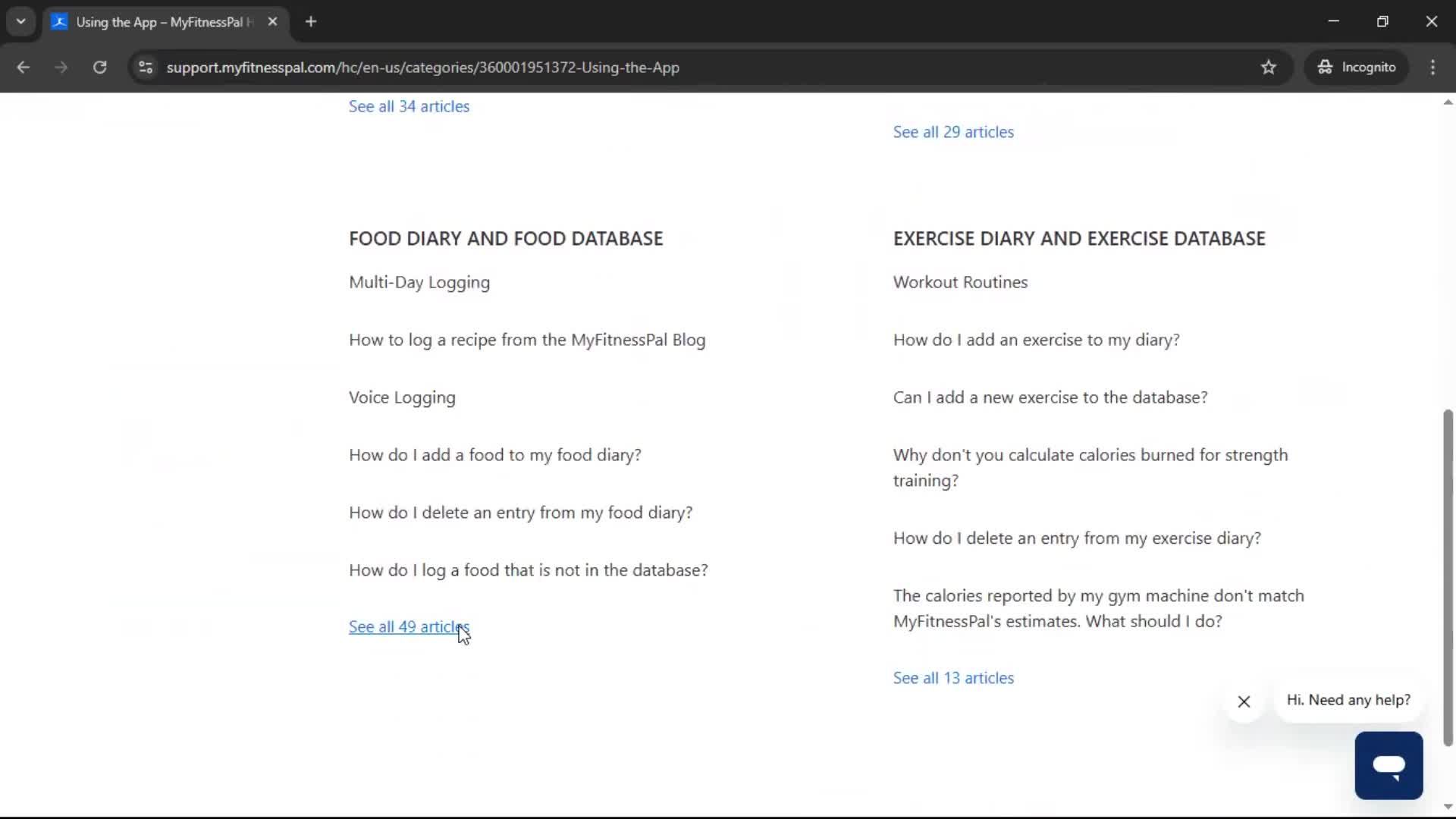 Help center screenshot
