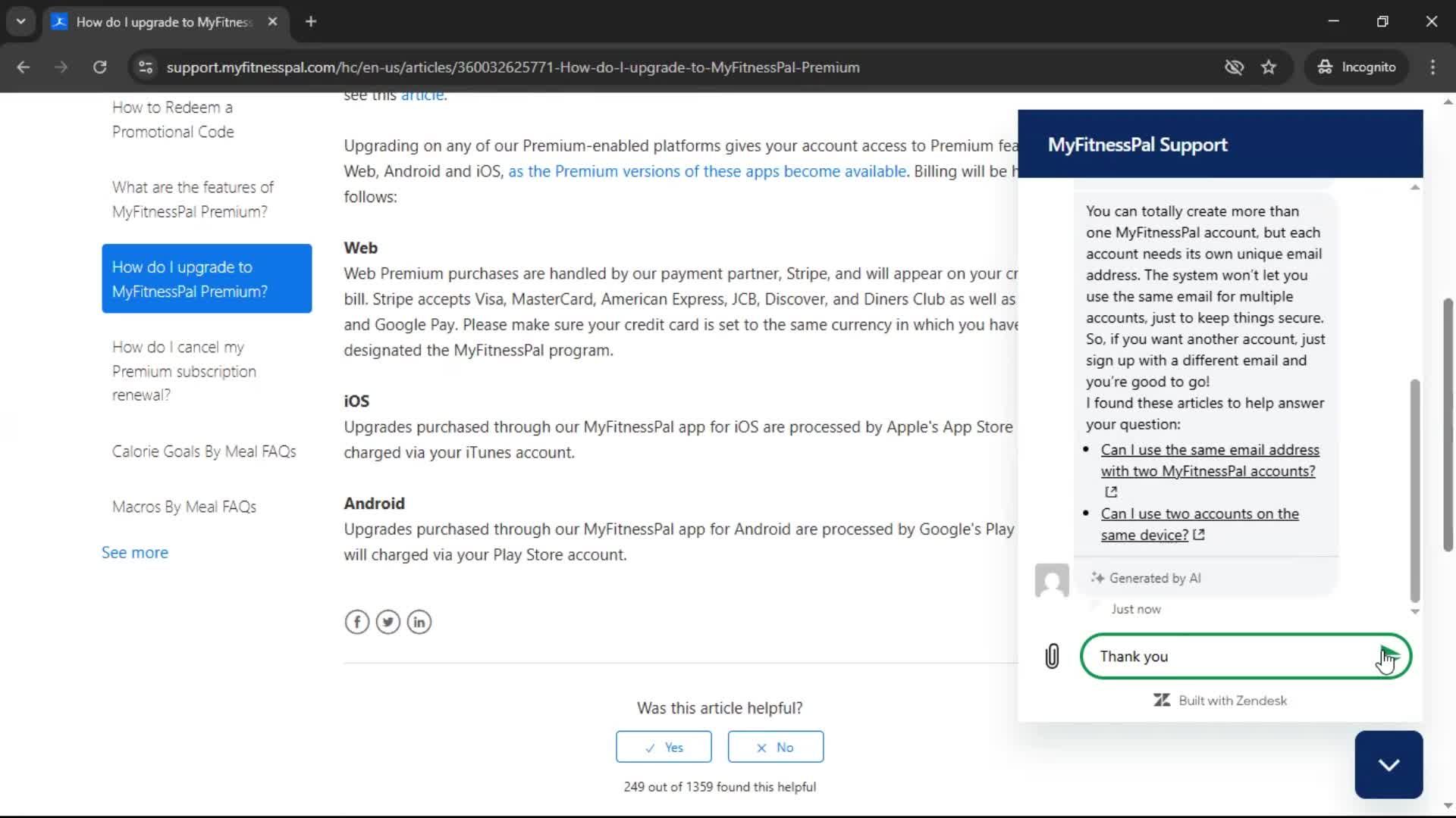 Help center screenshot