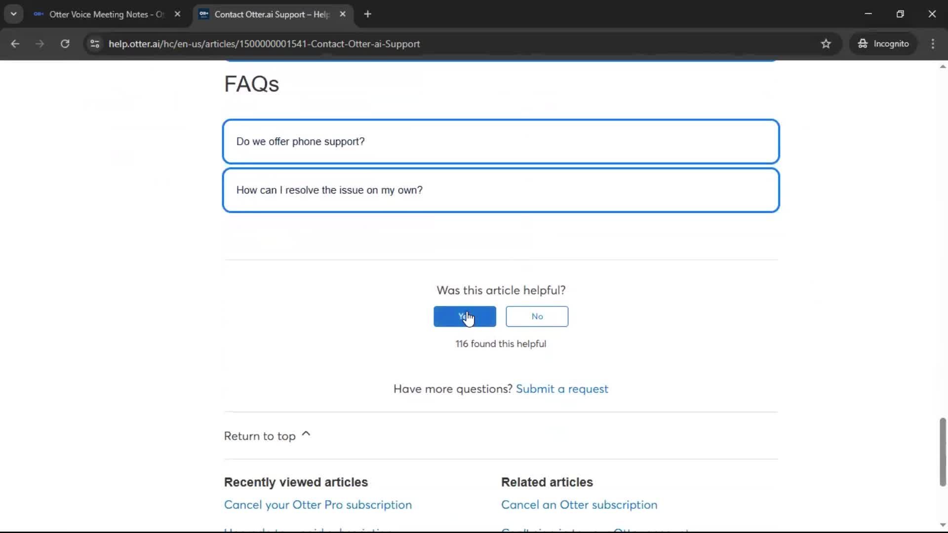 Help center screenshot