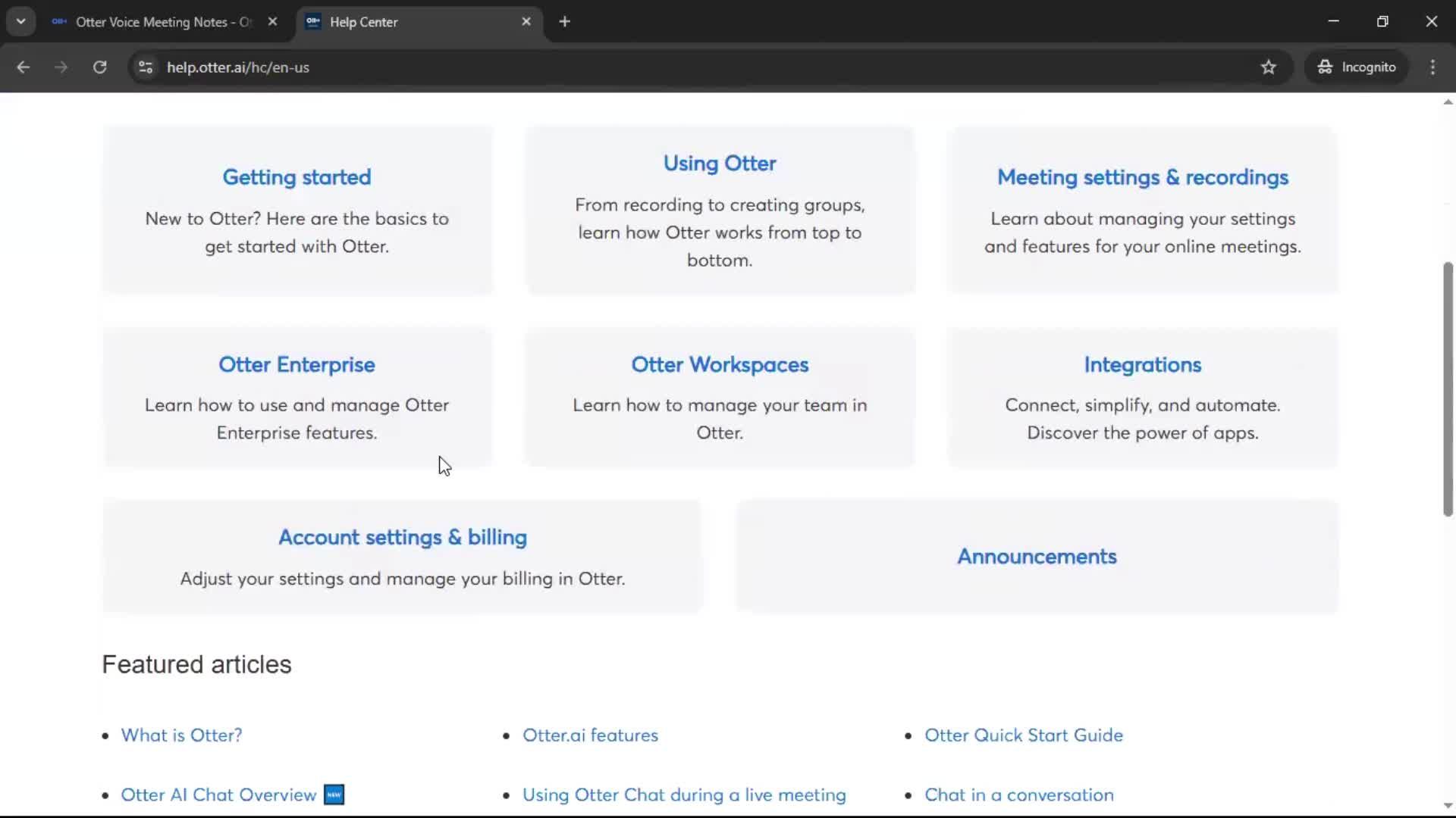 Help center screenshot