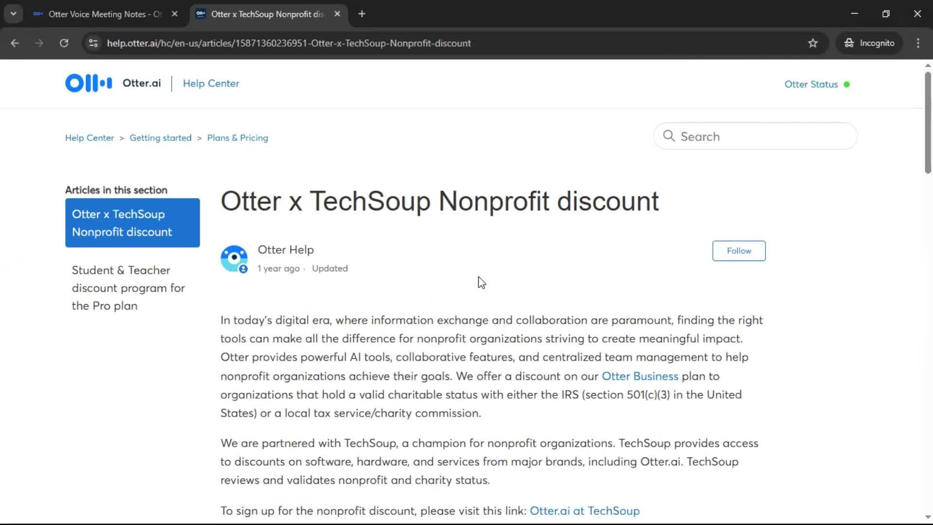 Help center screenshot