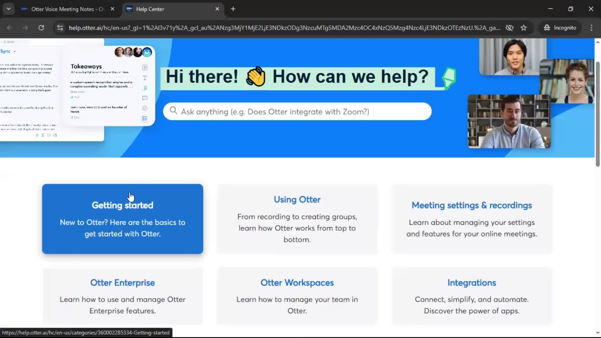Help center screenshot