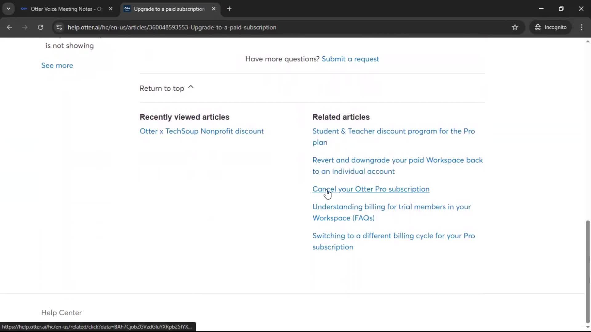 Help center screenshot