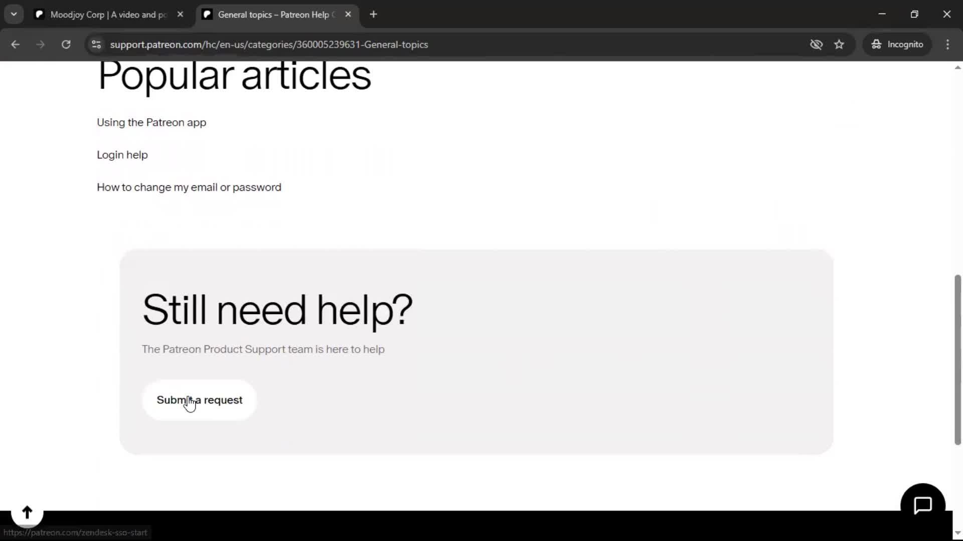 Help center screenshot