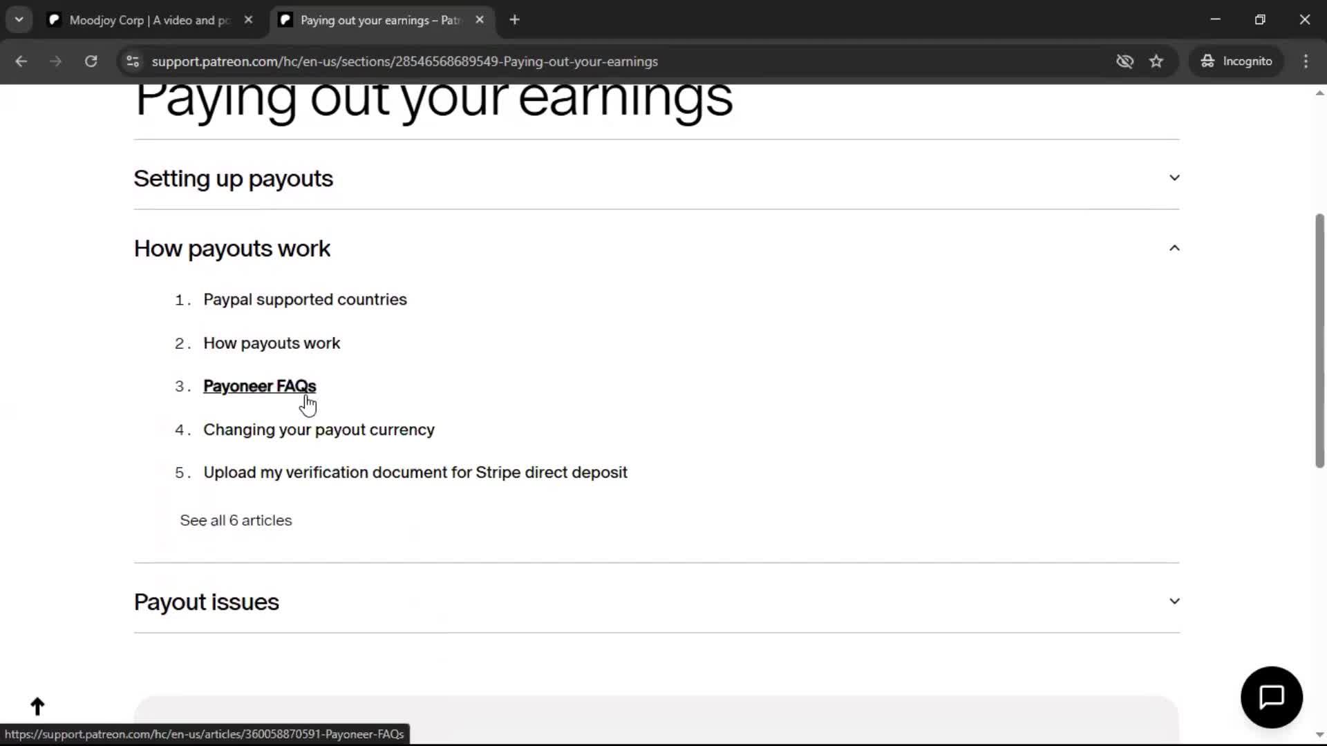 Help center screenshot