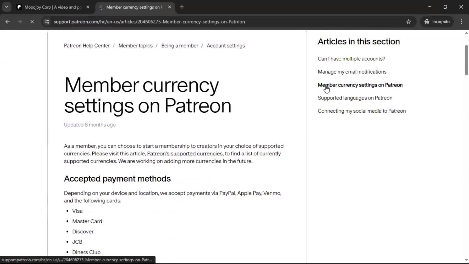 Help center screenshot