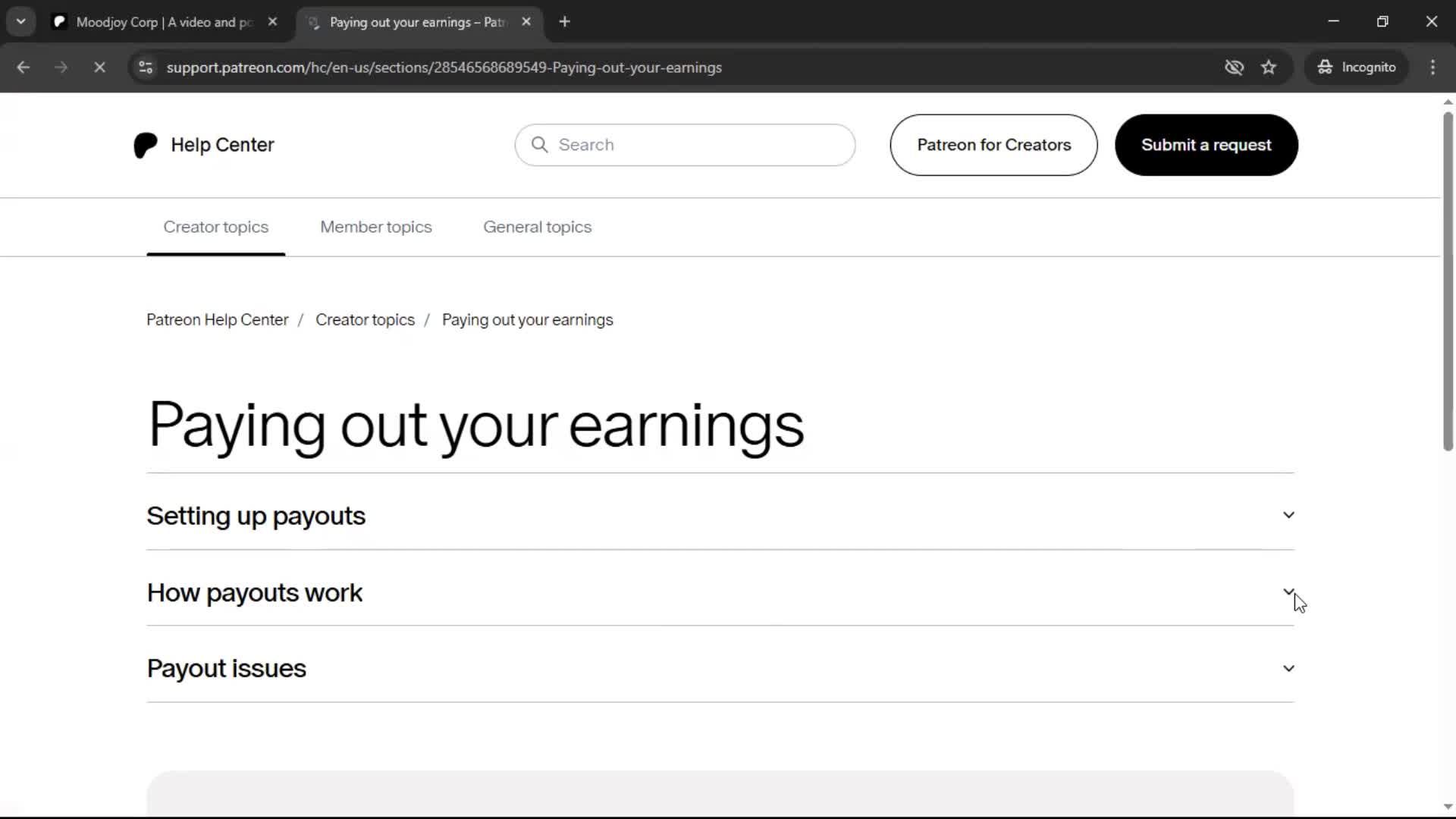 Help center screenshot
