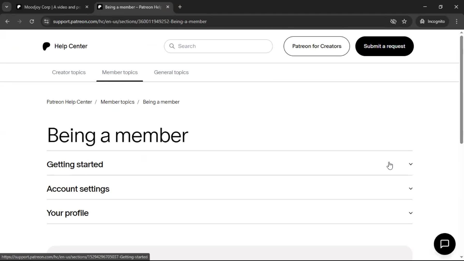 Help center screenshot