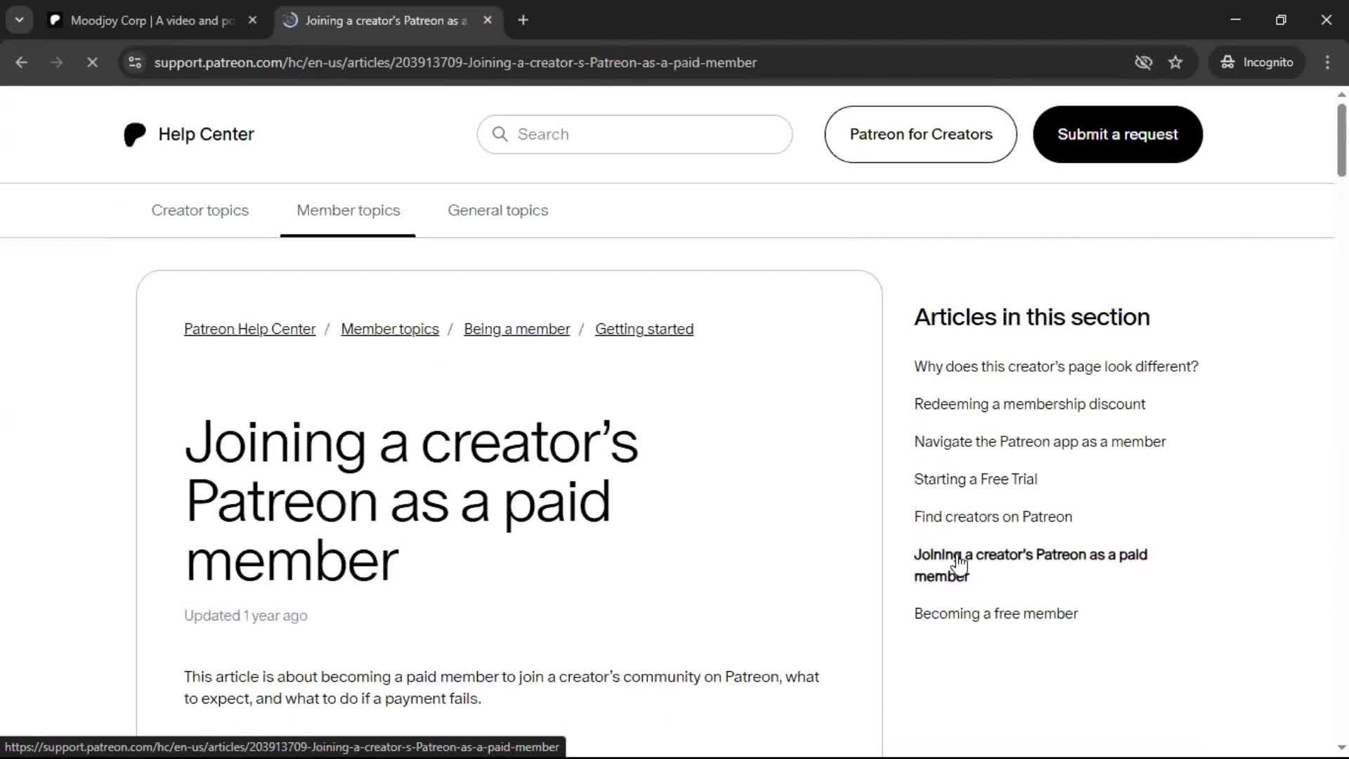 Help center screenshot