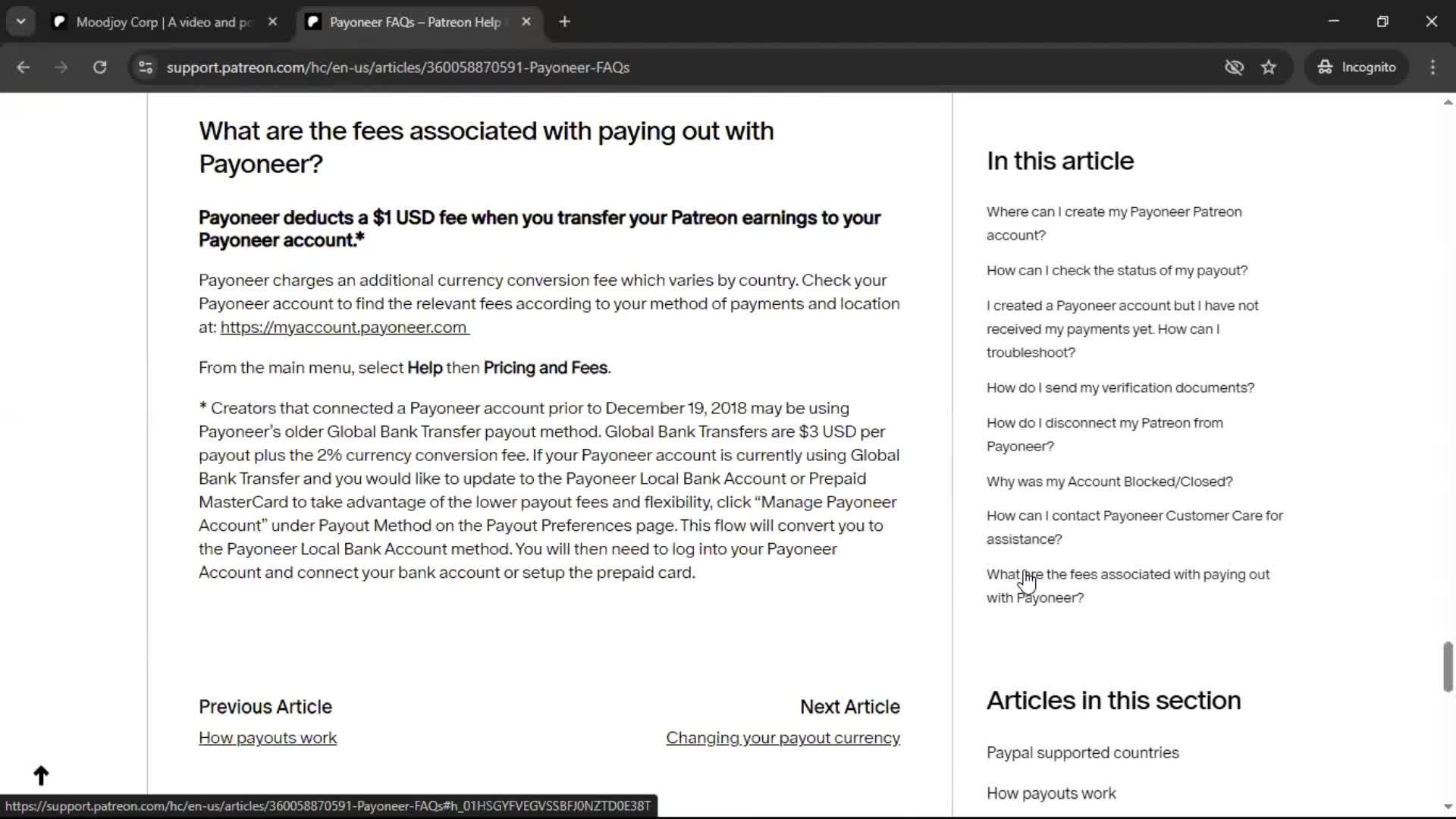 Help center screenshot