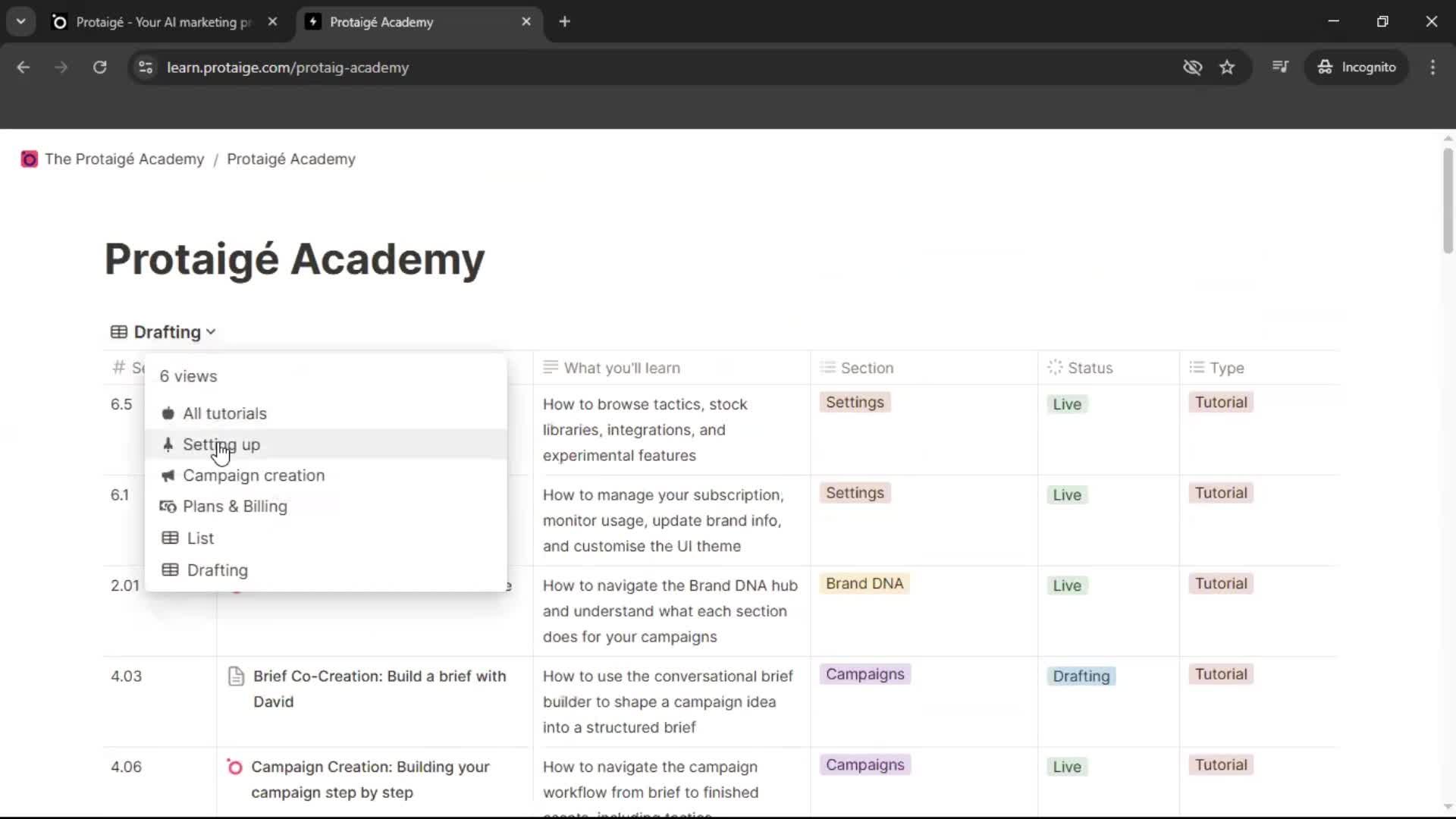 Help center screenshot