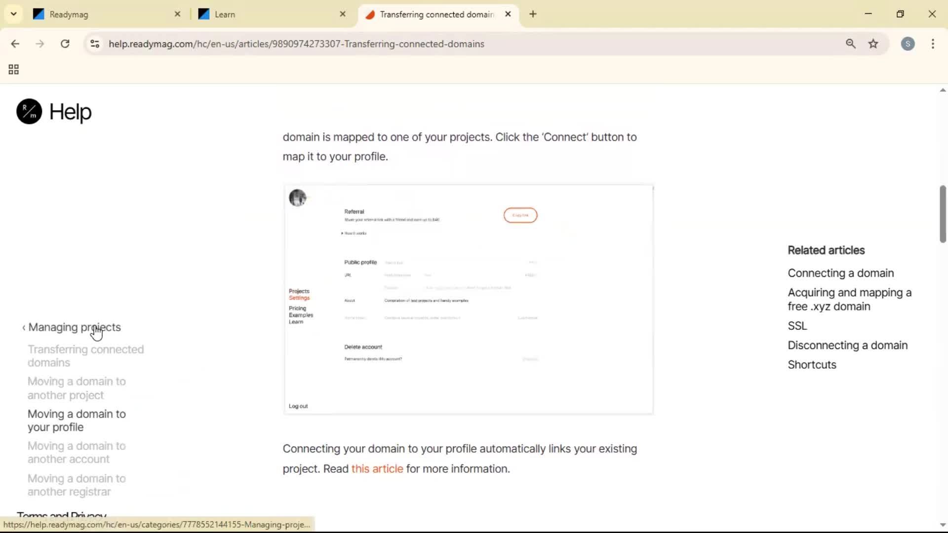 Help center screenshot