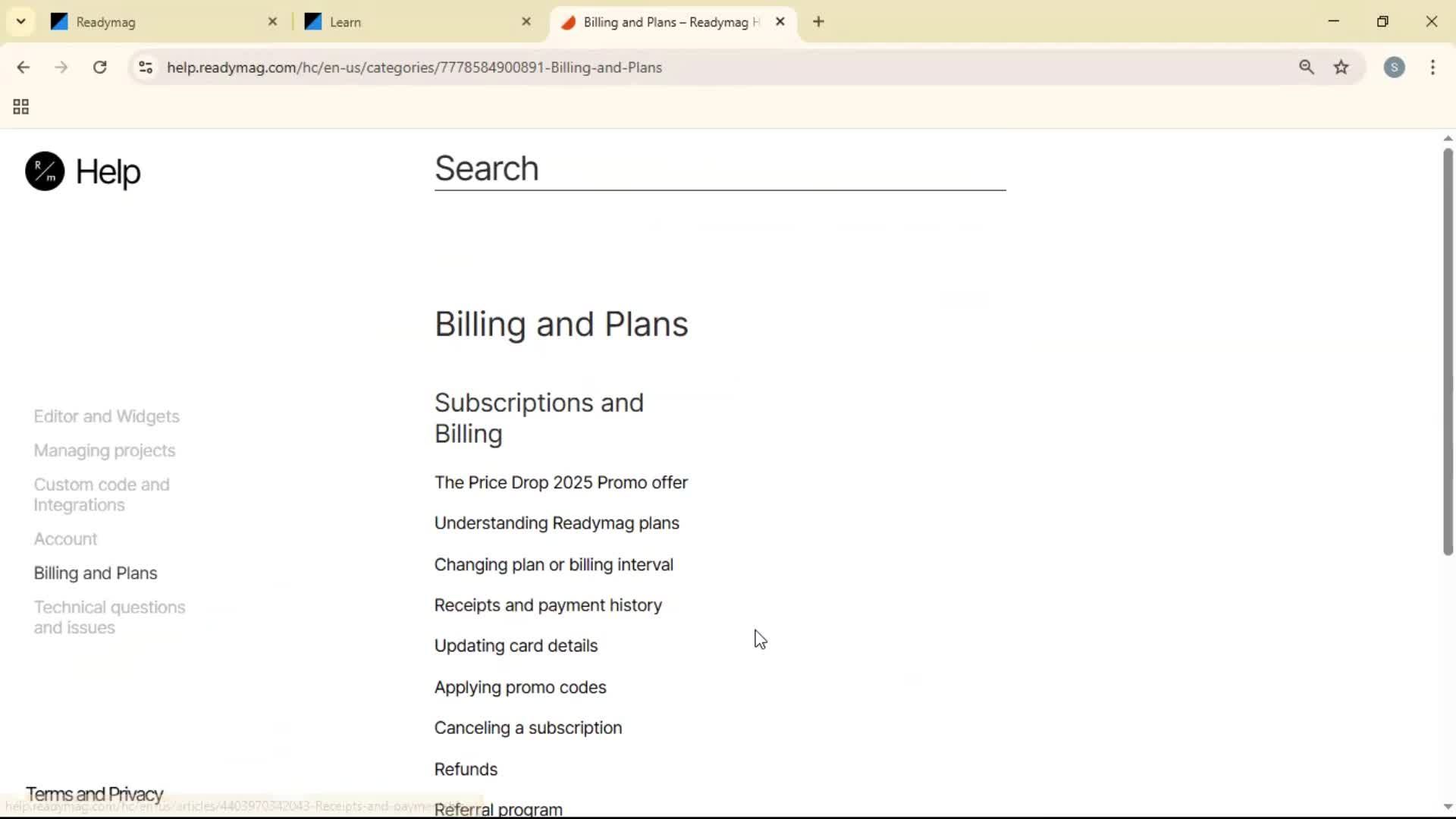 Help center screenshot