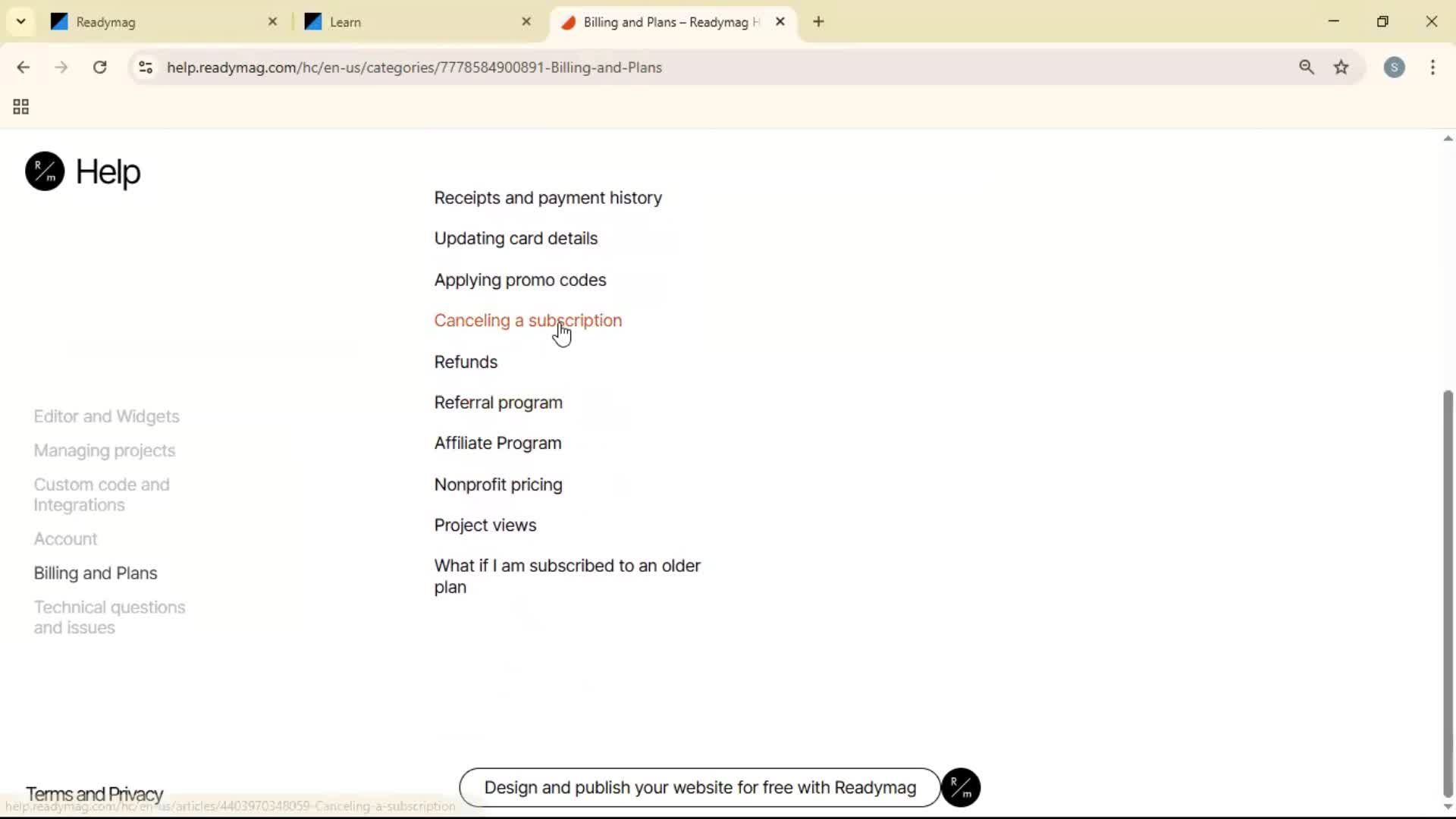 Help center screenshot