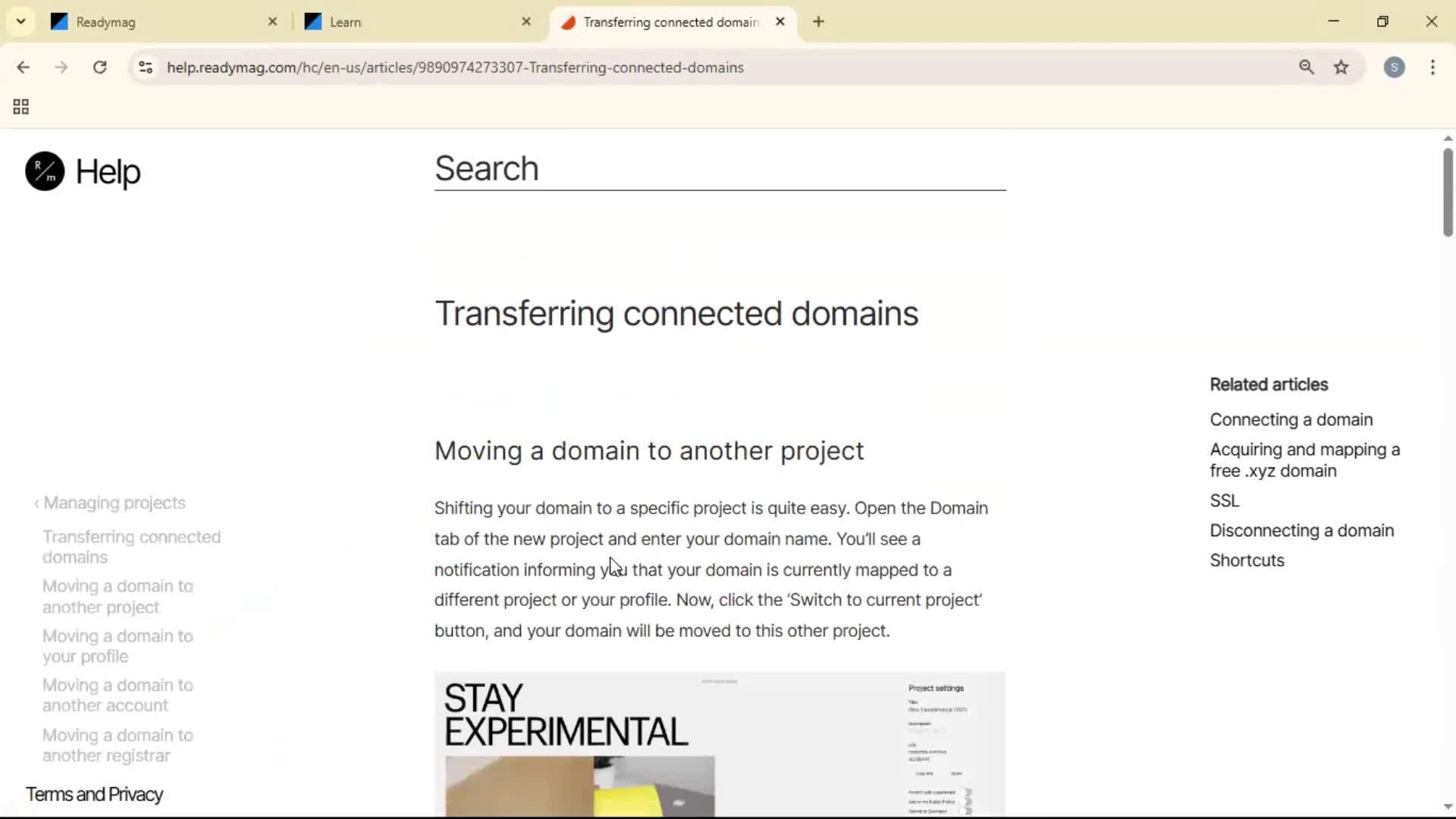 Help center screenshot